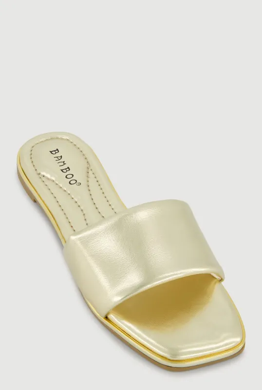Metallic Trim Single Band Slide Sandals sold by Rainbow