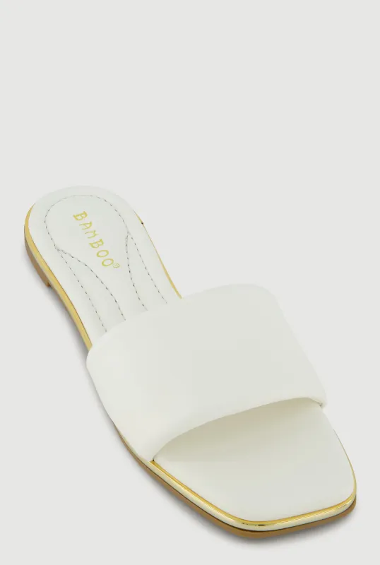 Metallic Trim Single Band Slide Sandals sold by Rainbow