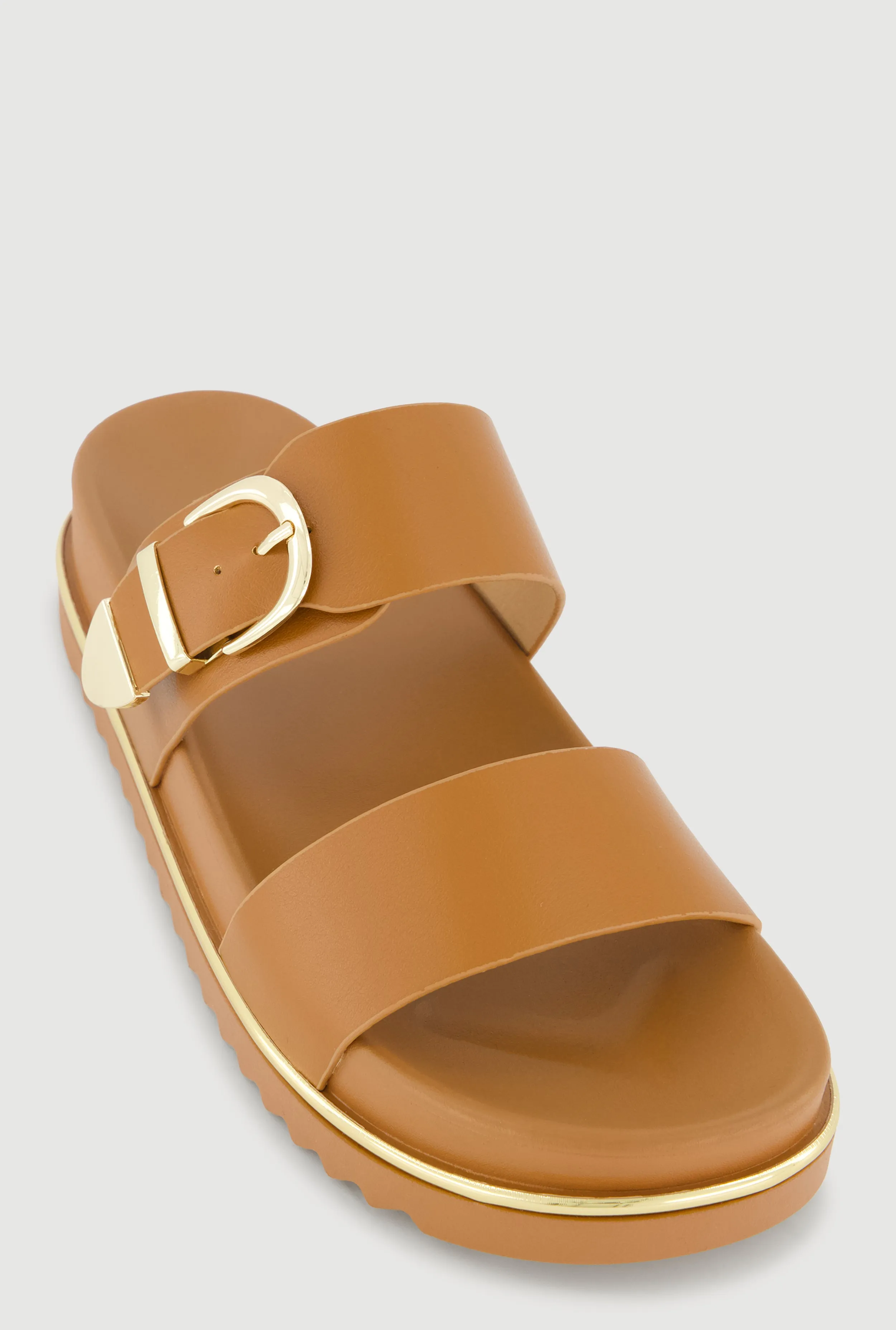 Metallic Buckle Detail Footbed Slide Sandals sold by Rainbow