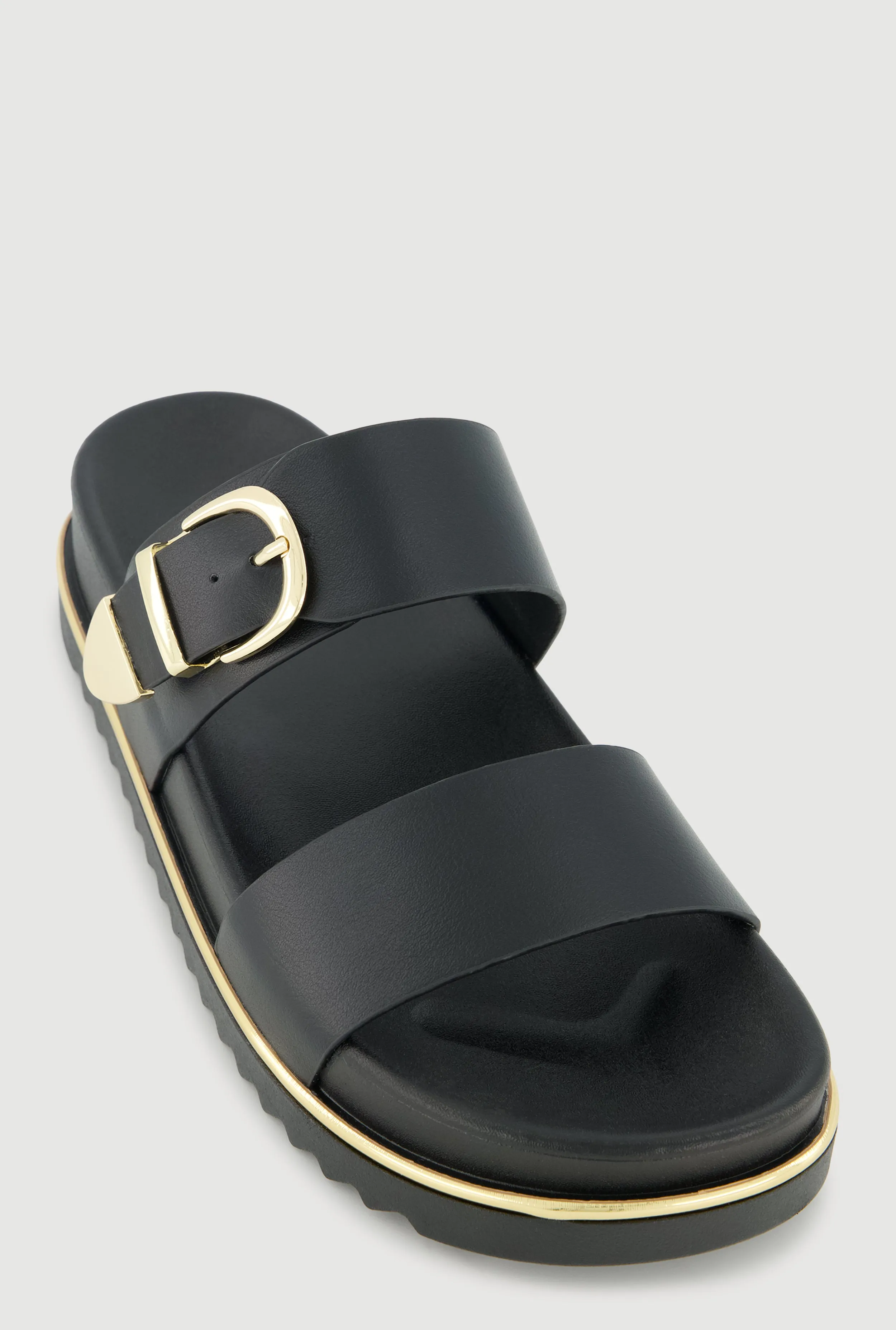 Metallic Buckle Detail Footbed Slide Sandals sold by Rainbow