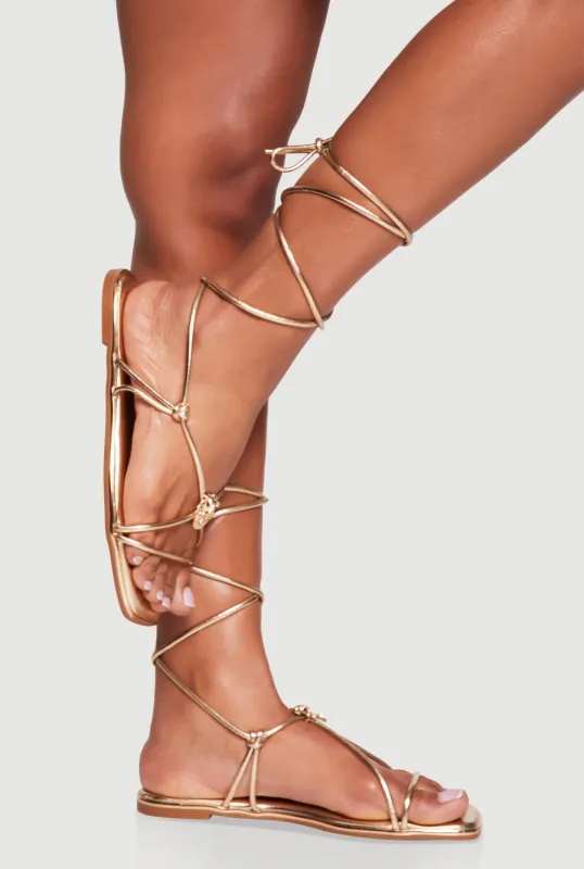 Metallic Detail Faux Leather Lace Up Sandals sold by Rainbow