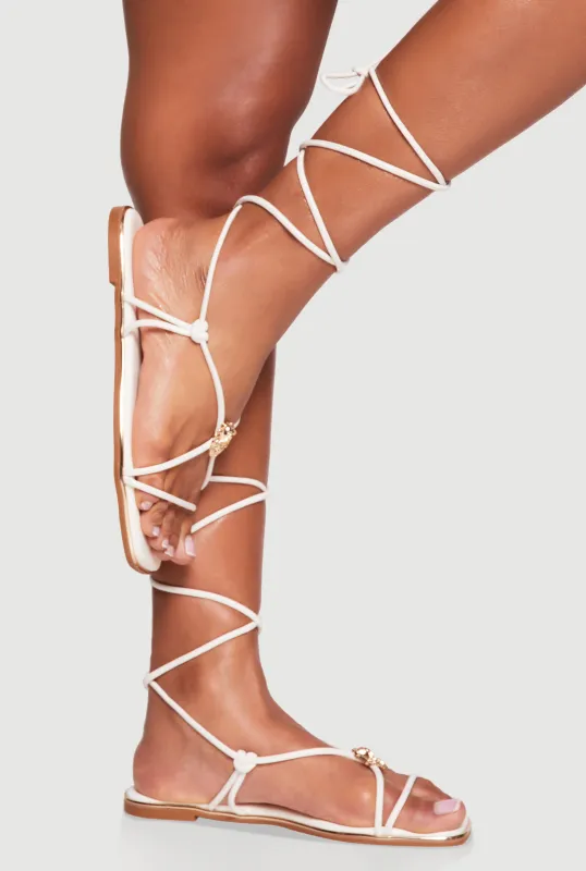 Metallic Detail Faux Leather Lace Up Sandals sold by Rainbow