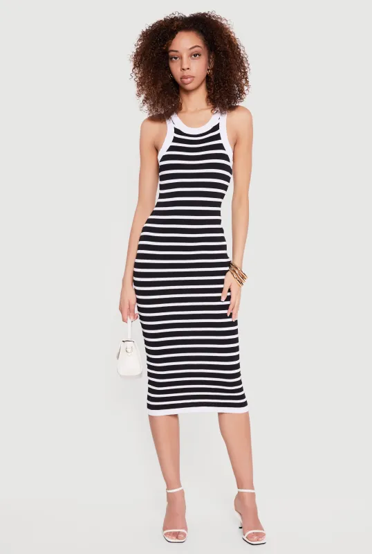 Striped Ribbed Knit Racerback Tank Midi Dress sold by Rainbow