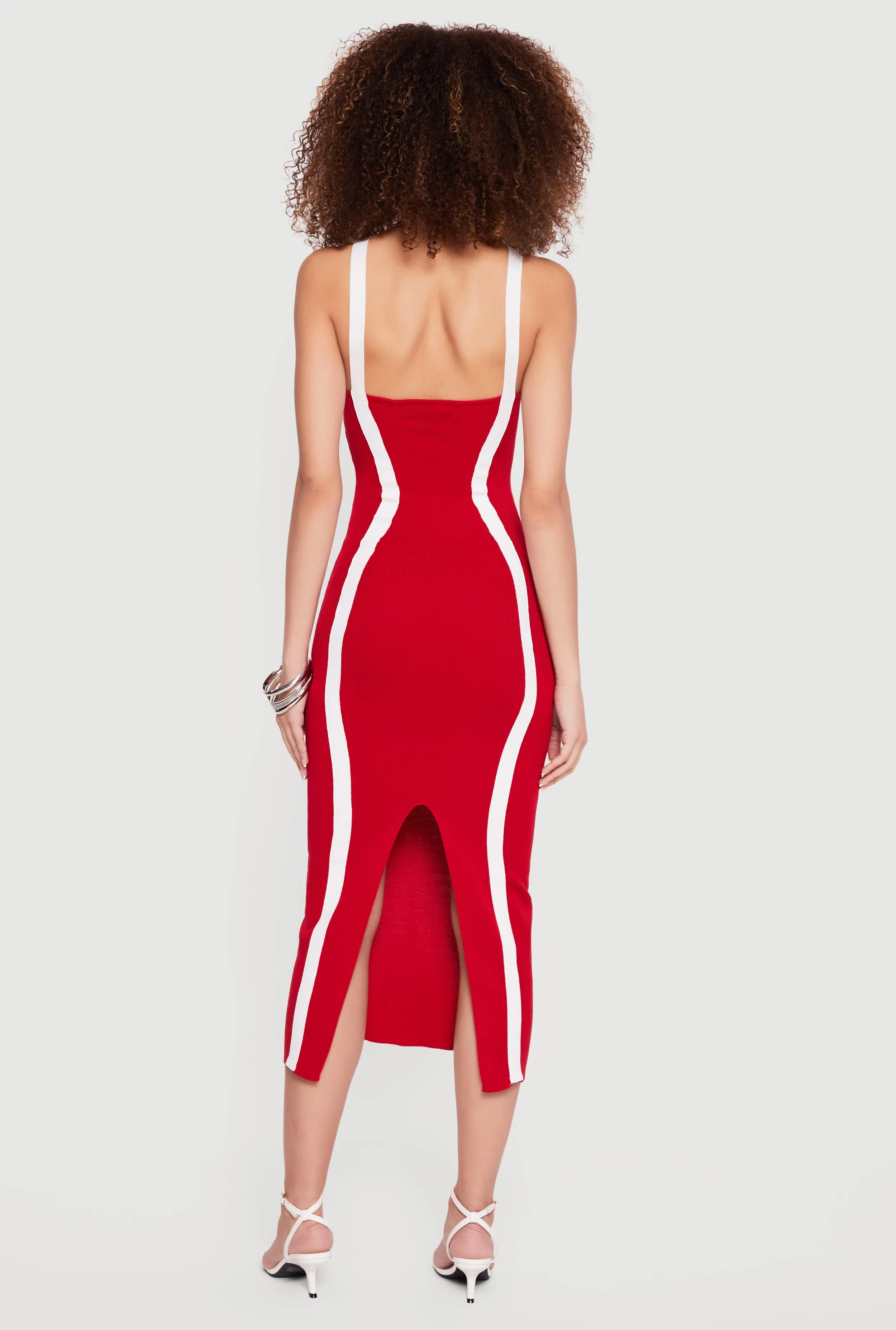 Contrast Trim Ribbed Knit Criss Cross Midi Dress sold by Rainbow product image thumbnail 3