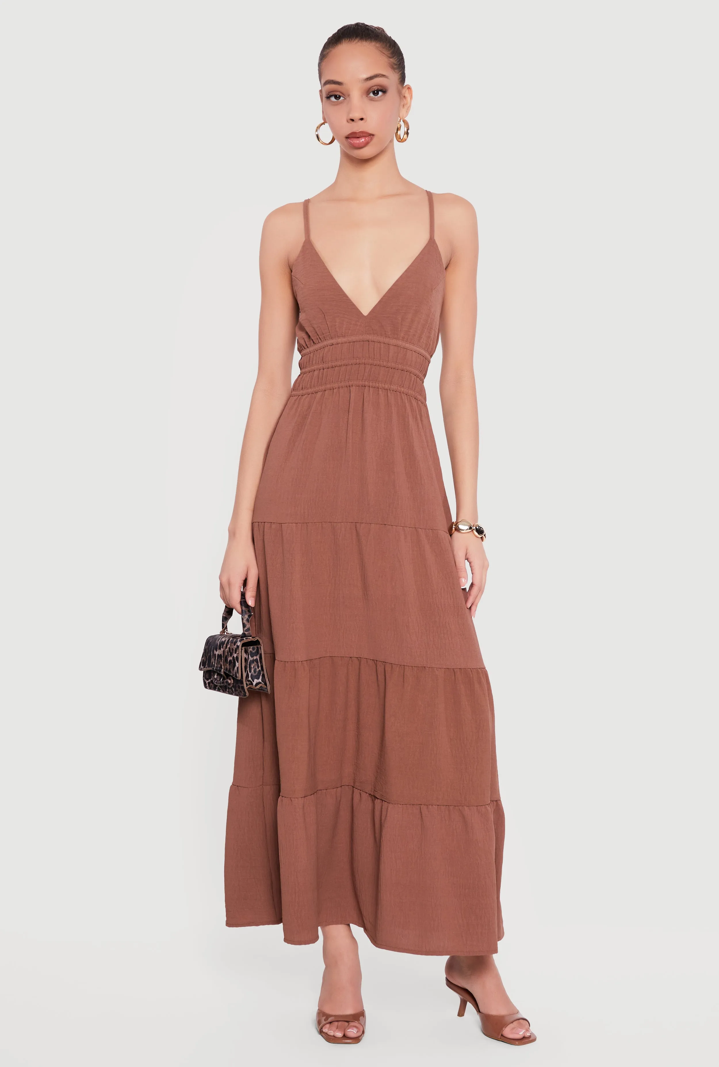 Solid Crepe Knit Tiered Maxi Dress sold by Rainbow product image thumbnail 2