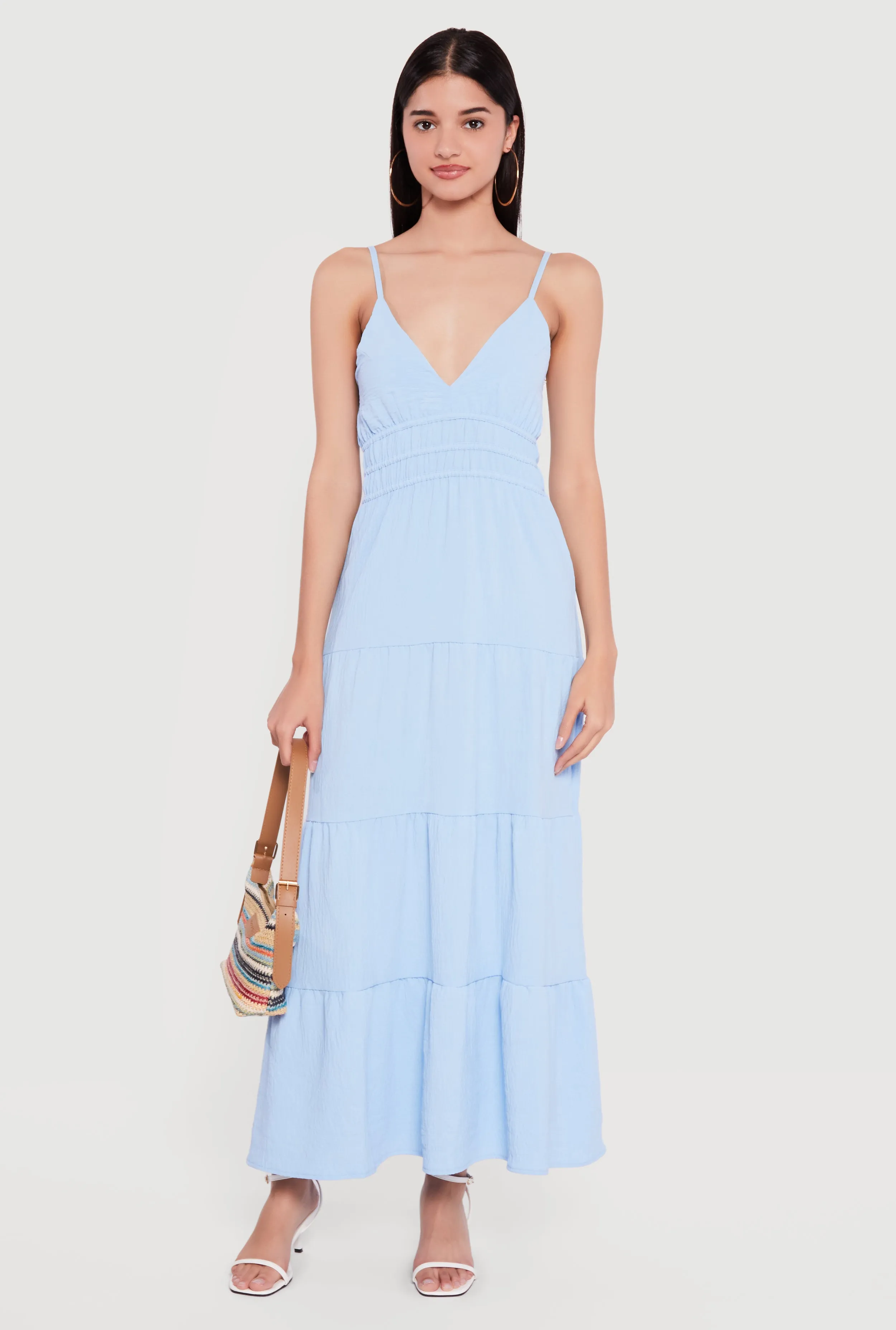 Solid Crepe Knit Tiered Maxi Dress sold by Rainbow