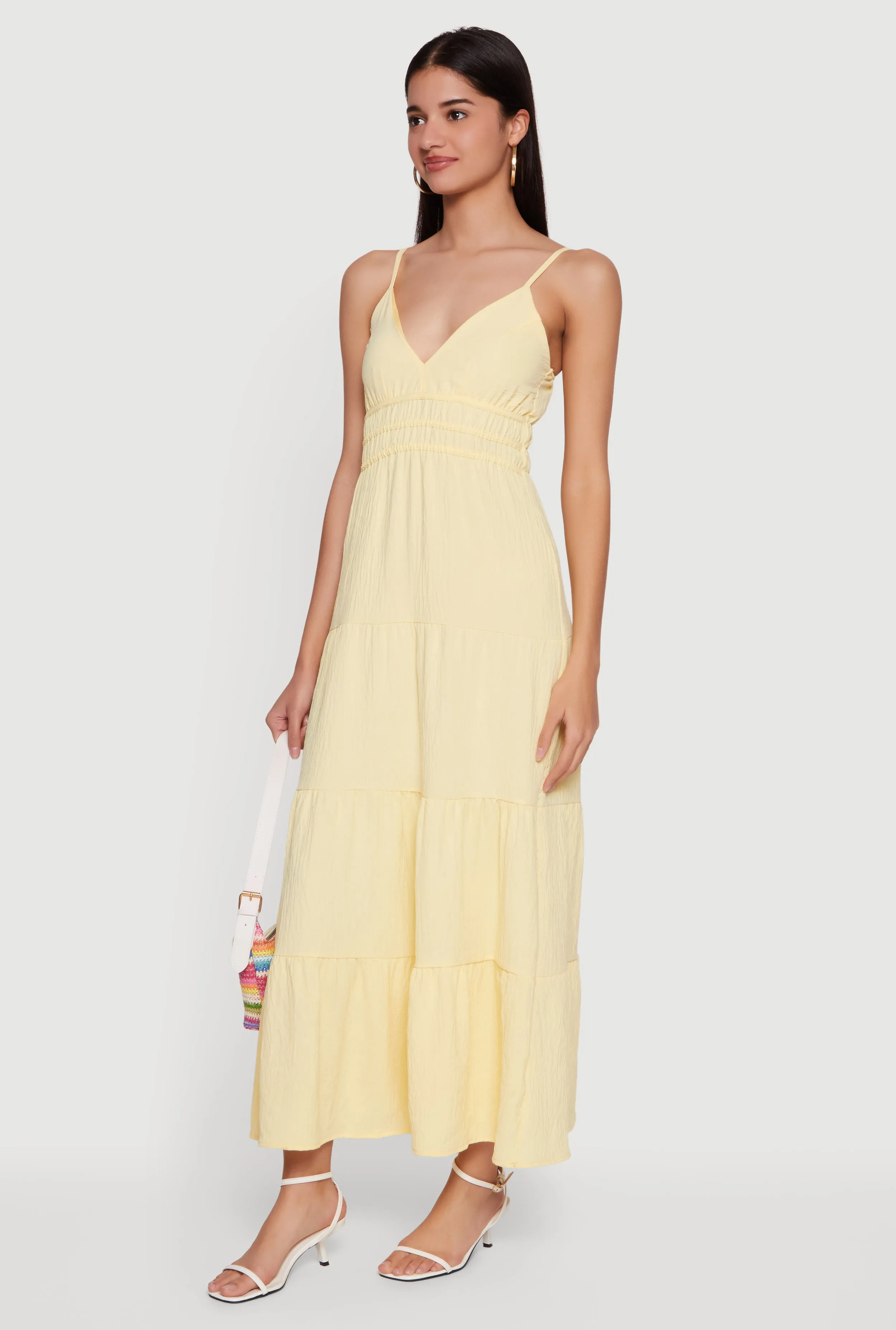 Solid Crepe Knit Tiered Maxi Dress sold by Rainbow product image thumbnail 2