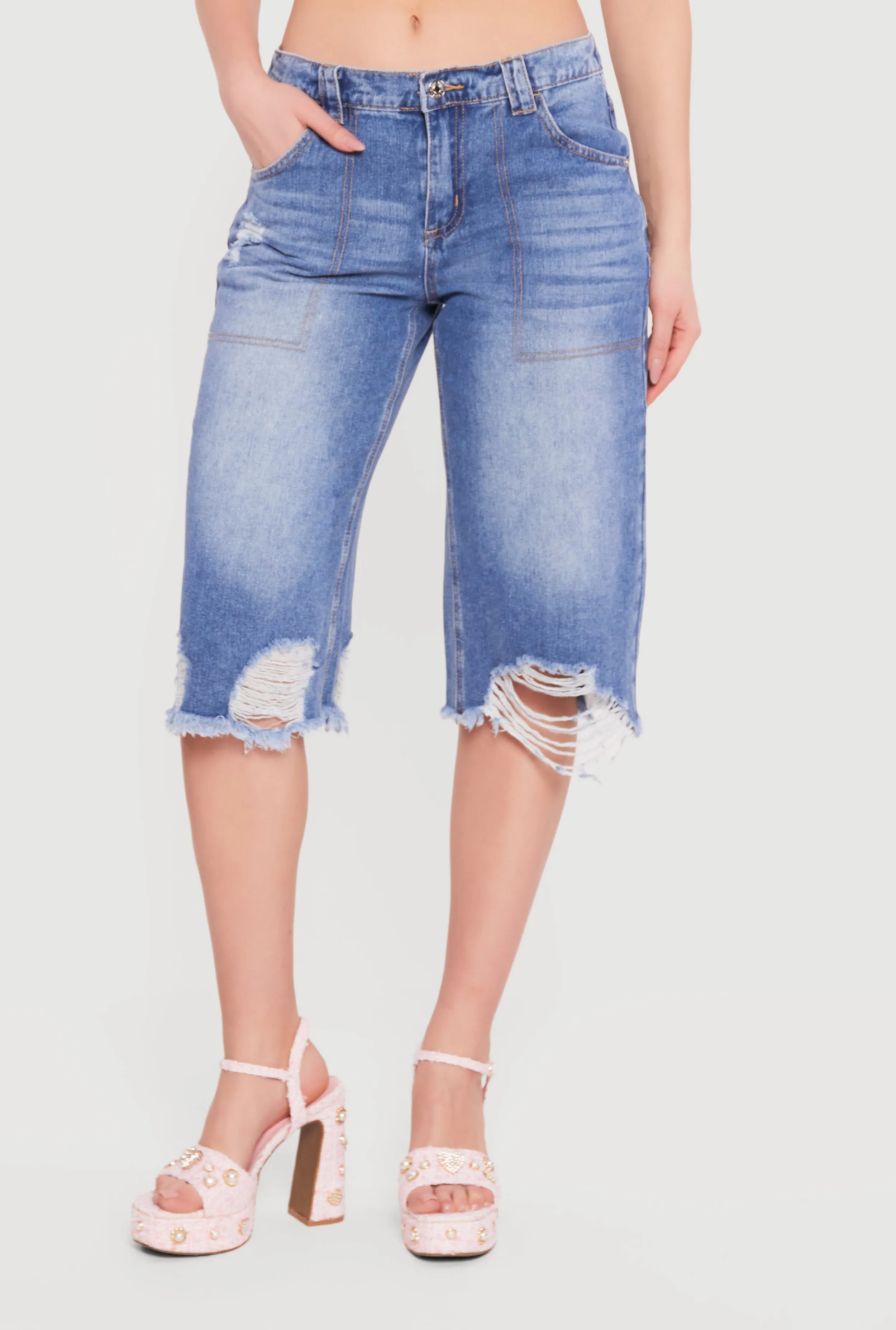 Almost Famous Denim Frayed Bermuda Shorts sold by Rainbow product image thumbnail 3