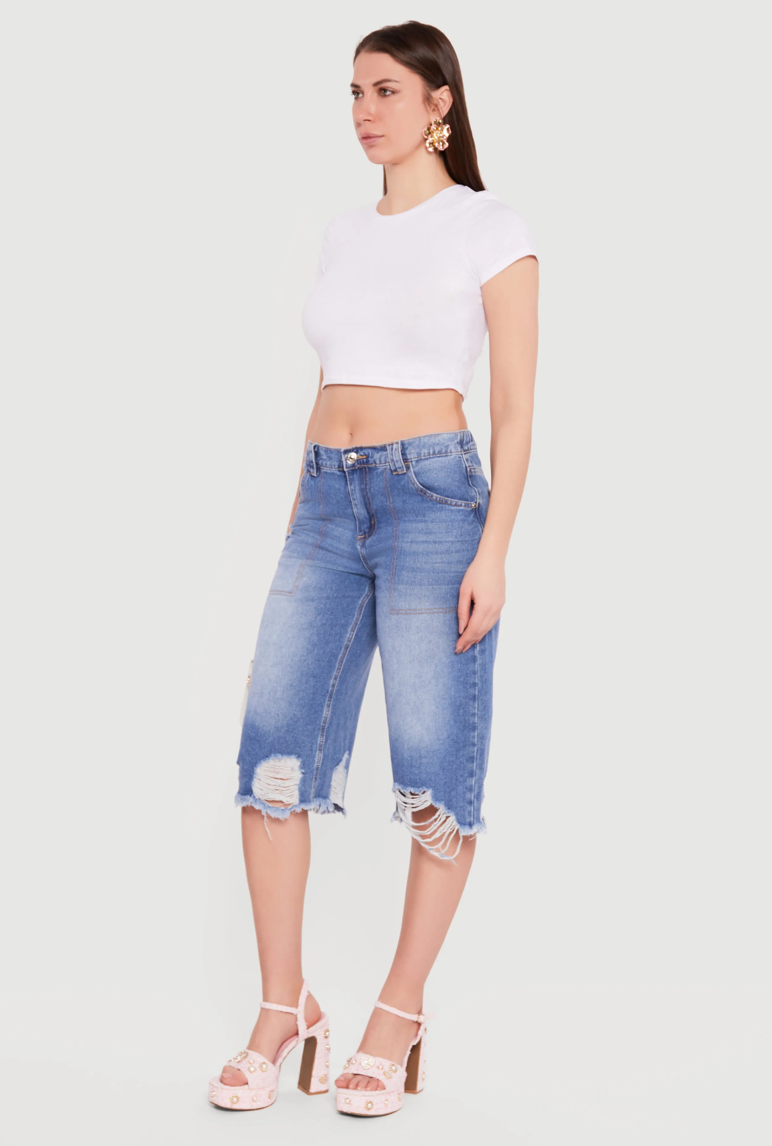 Almost Famous Denim Frayed Bermuda Shorts sold by Rainbow product image thumbnail 2