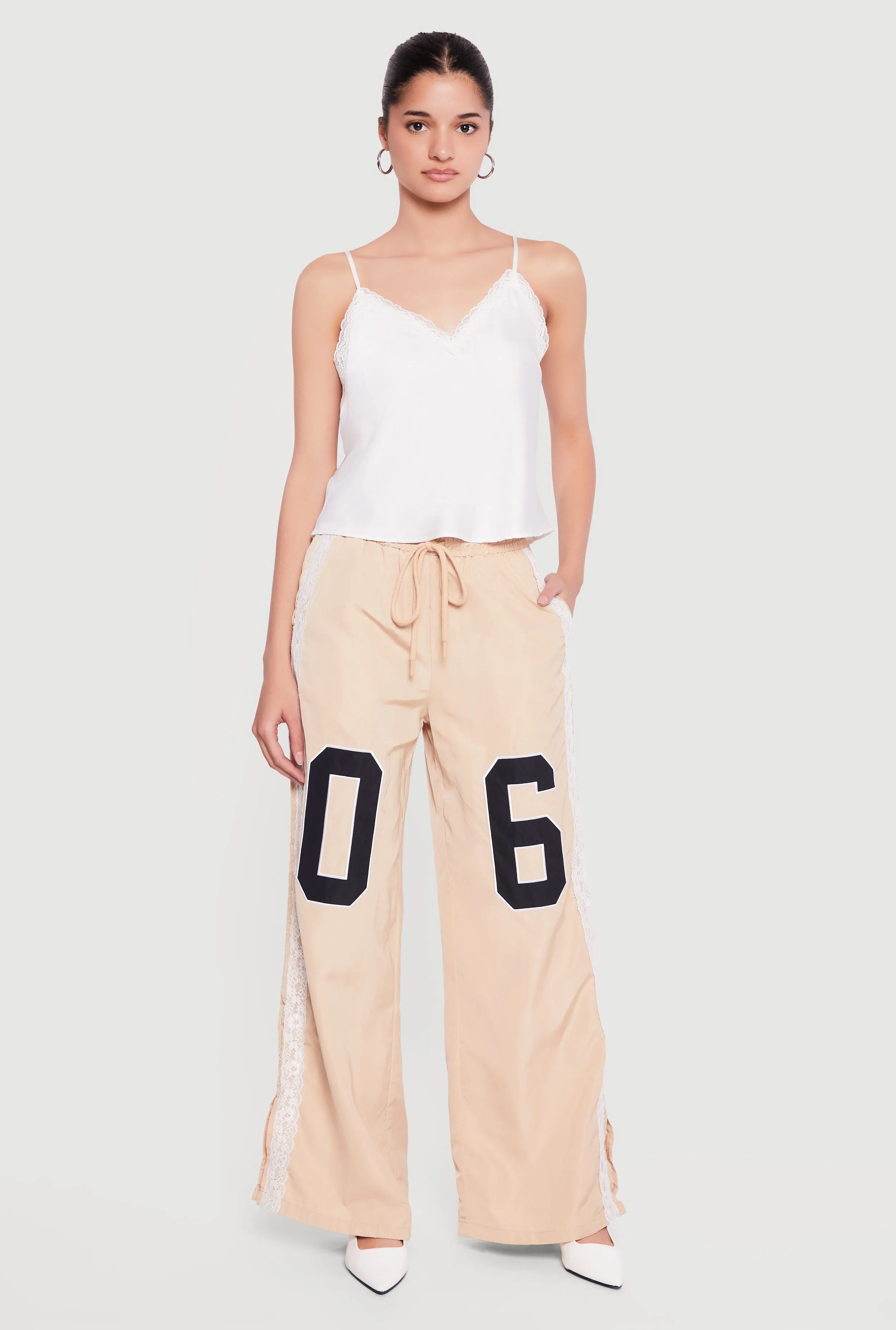 Drawstring Waist Lace Detail Graphic Wide Leg Pants sold by Rainbow product image thumbnail 5