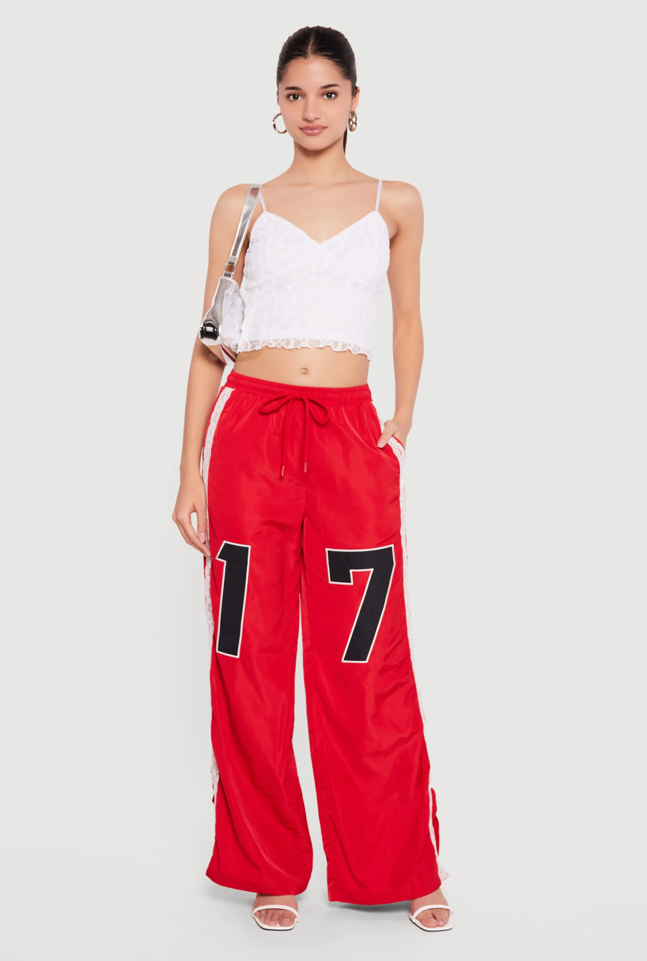 Drawstring Waist Lace Detail Graphic Wide Leg Pants sold by Rainbow product image thumbnail 3