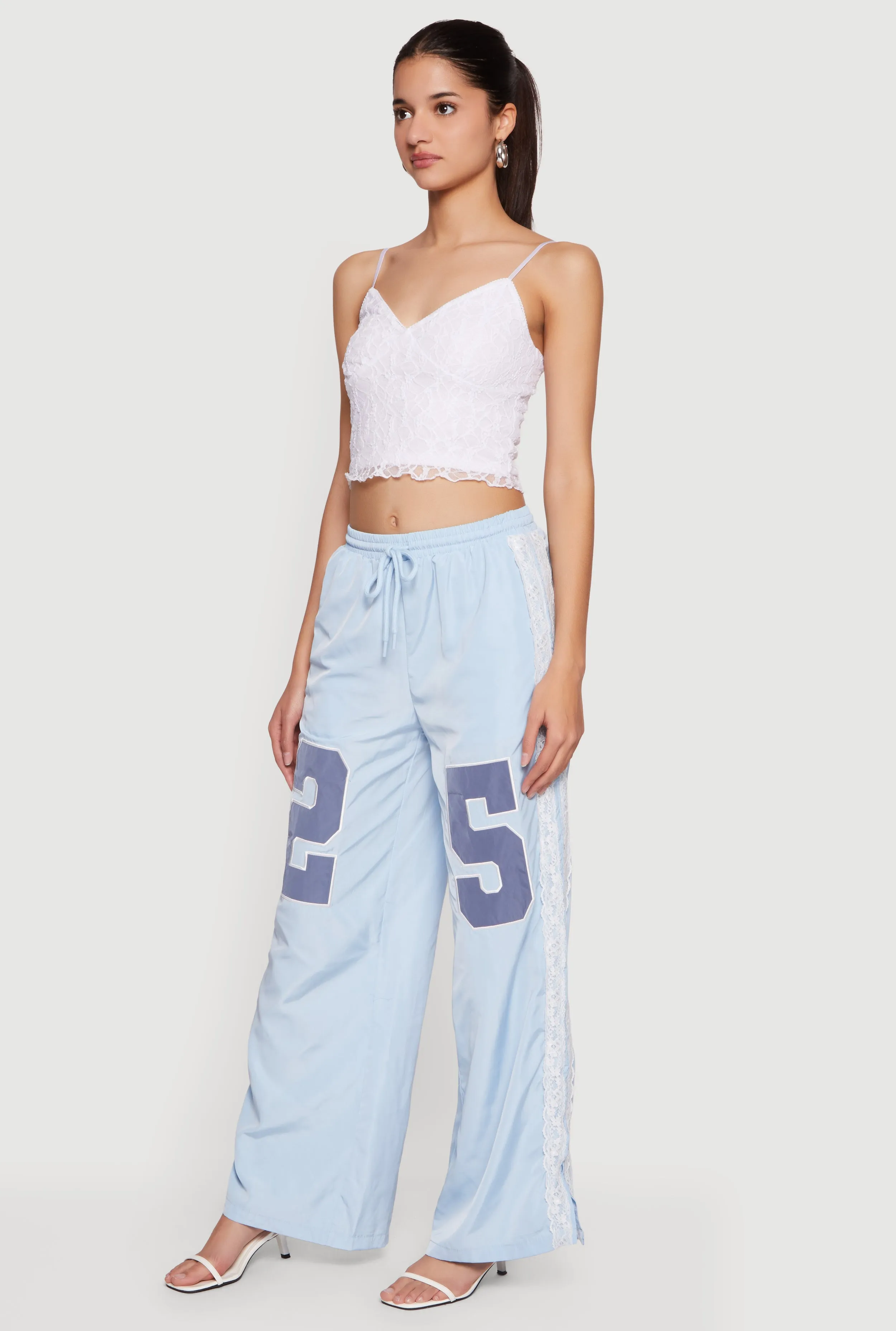 Drawstring Waist Lace Detail Graphic Wide Leg Pants sold by Rainbow product image thumbnail 2