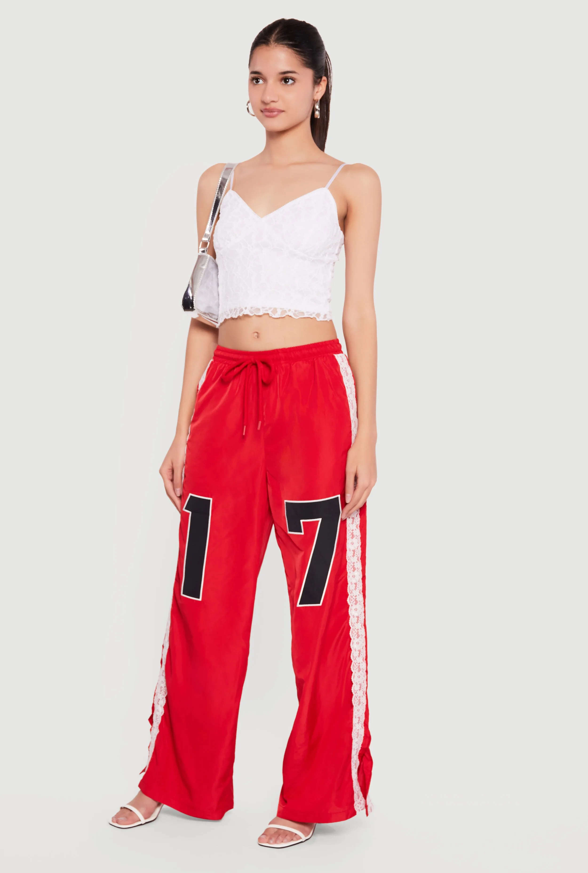 Drawstring Waist Lace Detail Graphic Wide Leg Pants sold by Rainbow product image thumbnail 2
