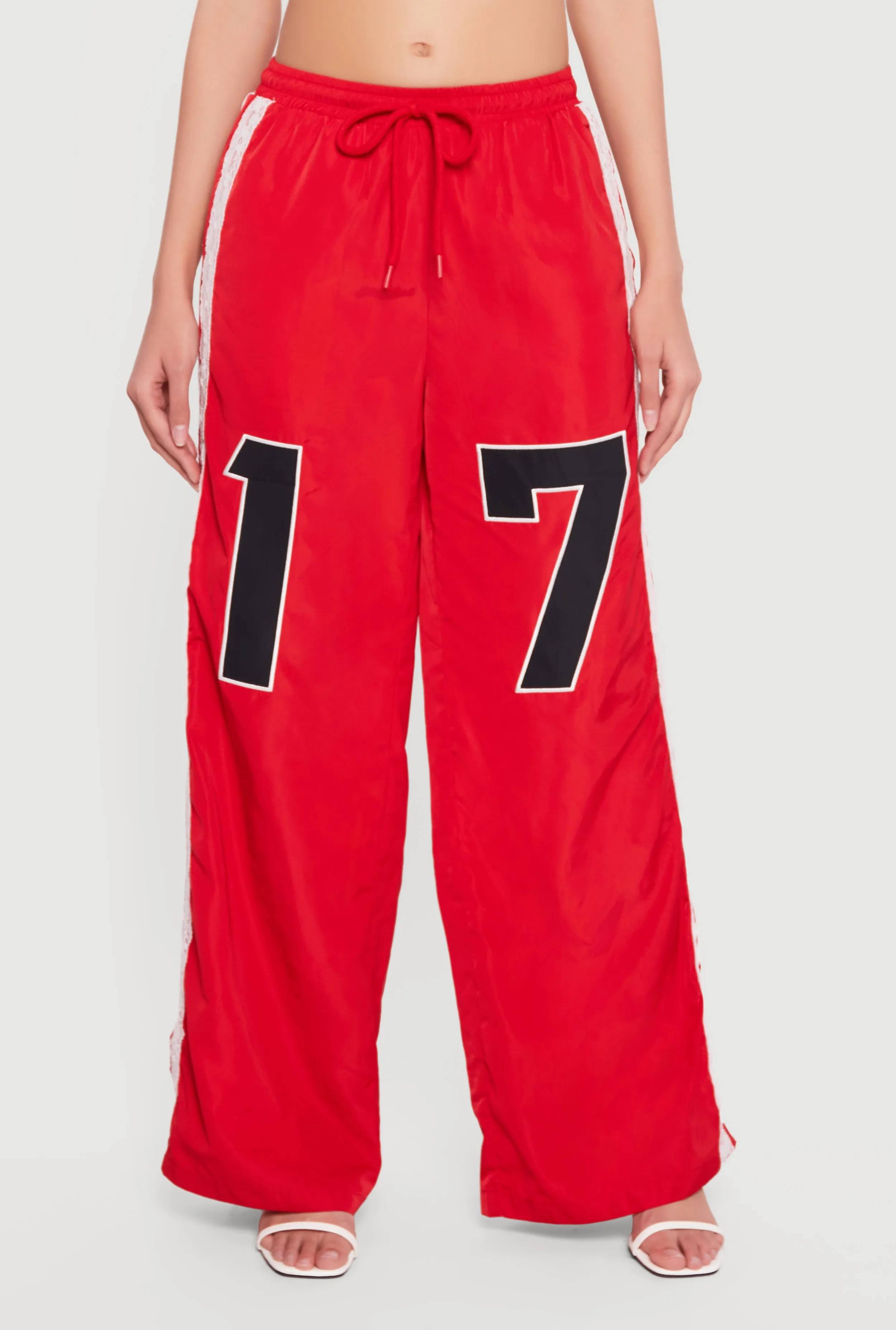 Drawstring Waist Lace Detail Graphic Wide Leg Pants sold by Rainbow product image thumbnail 3