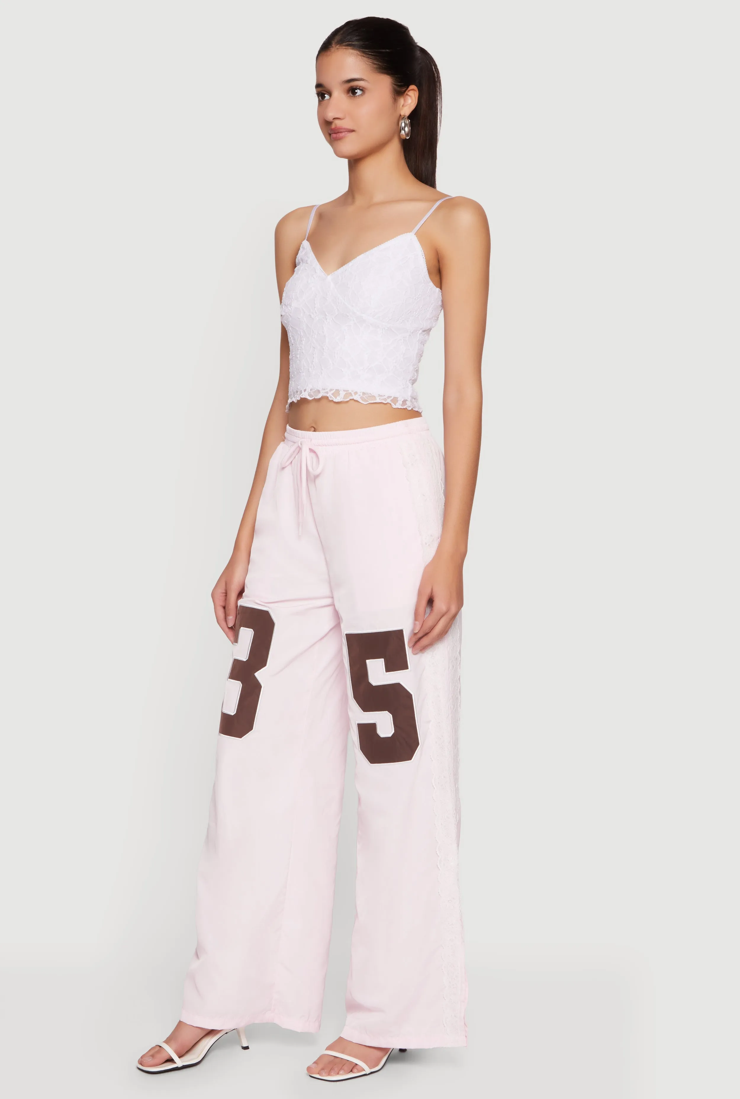 Drawstring Waist Lace Detail Graphic Wide Leg Pants sold by Rainbow product image thumbnail 2