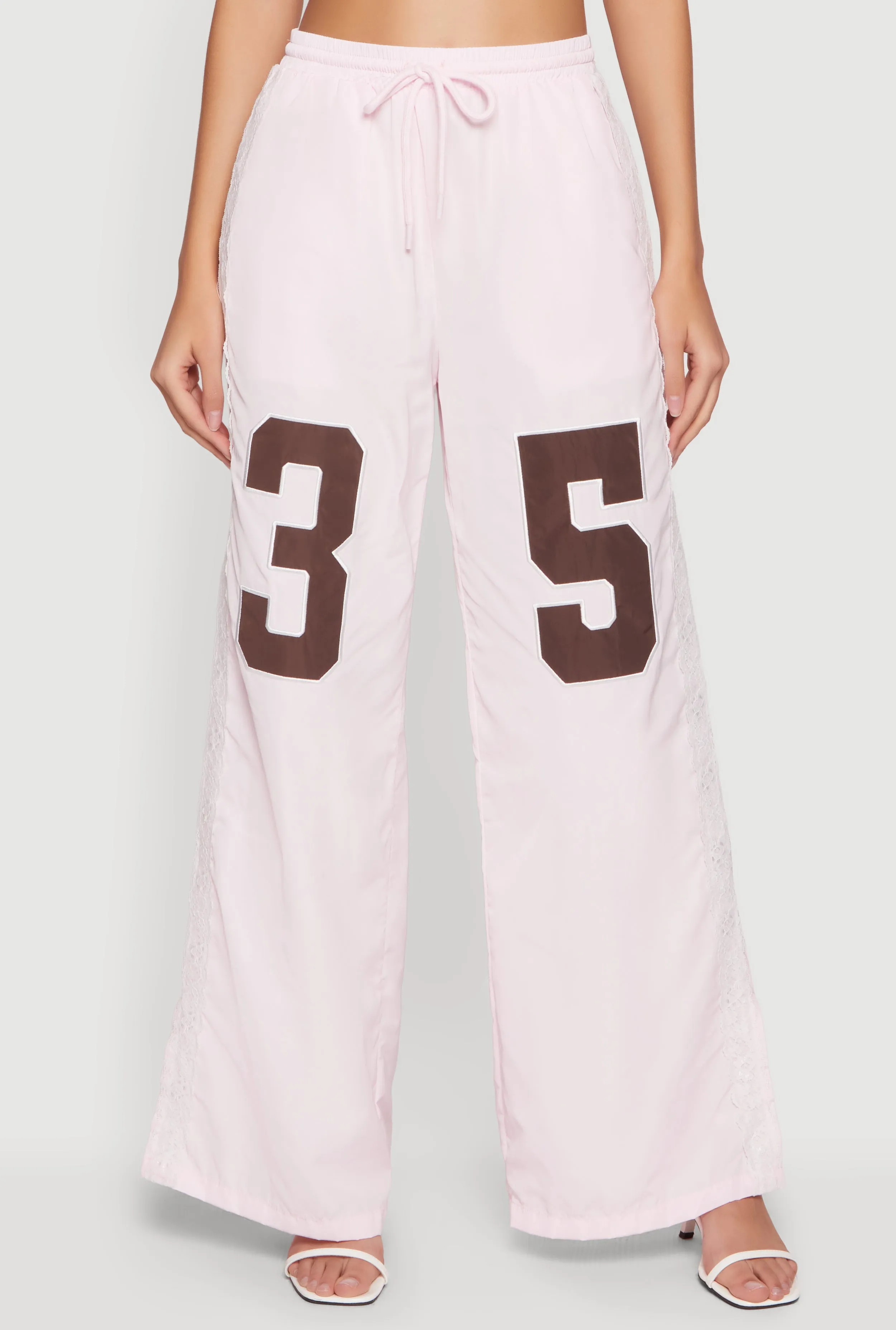 Drawstring Waist Lace Detail Graphic Wide Leg Pants sold by Rainbow product image thumbnail 3