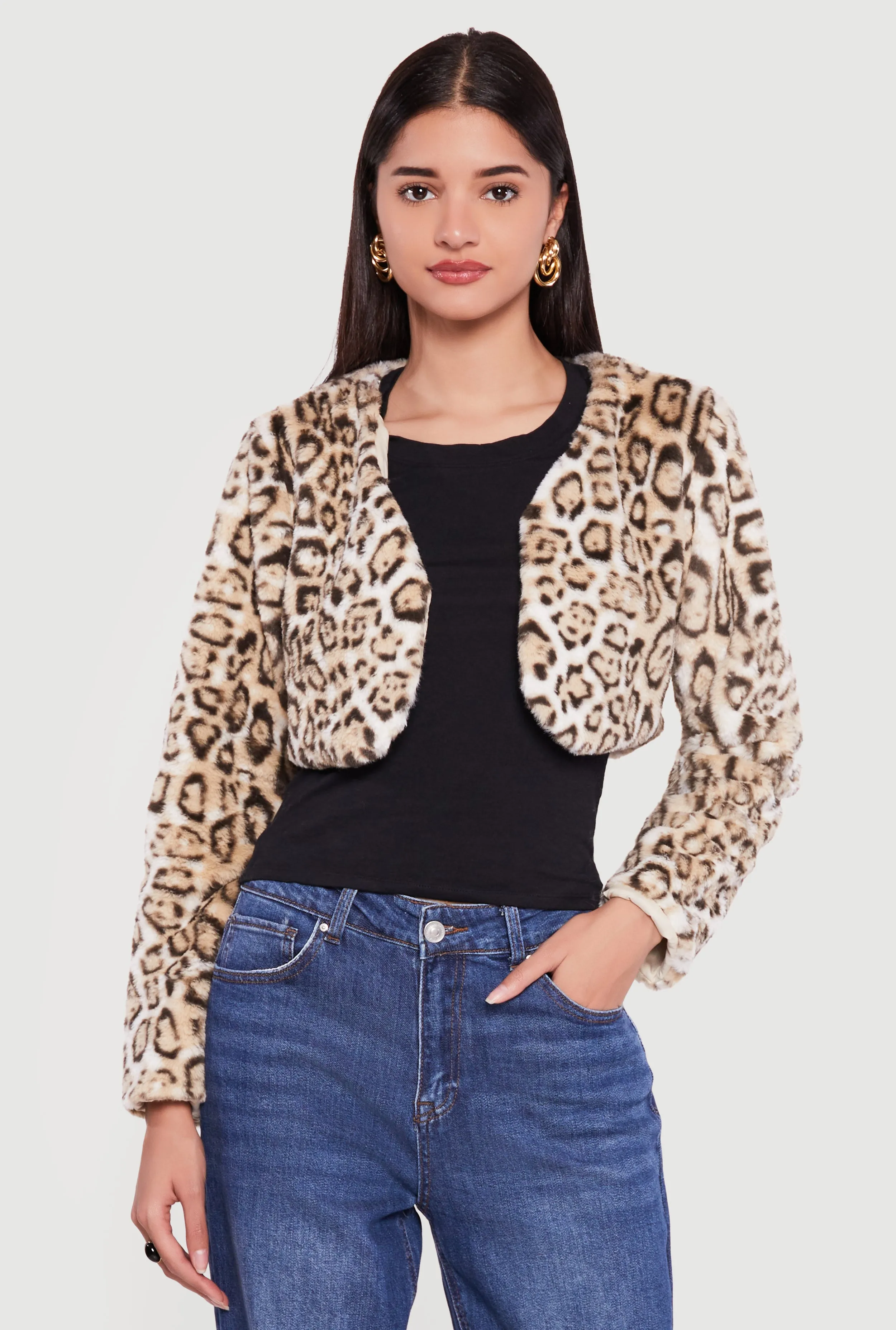 Leopard Print Faux Fur Bolero Jacket sold by Rainbow product image thumbnail 2