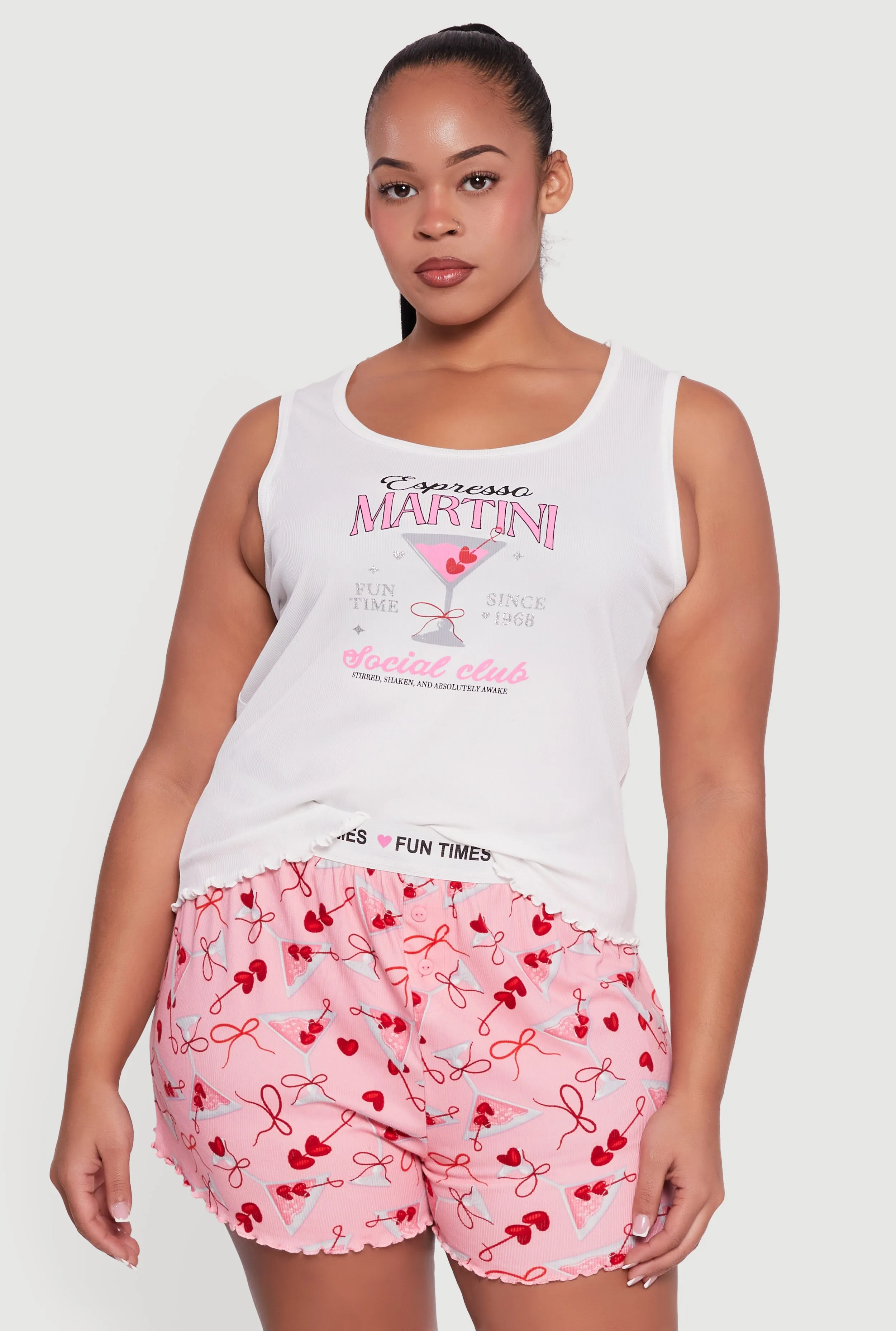 Plus Size Espresso Martini Graphic Pajama Tank Top and Shorts sold by Rainbow