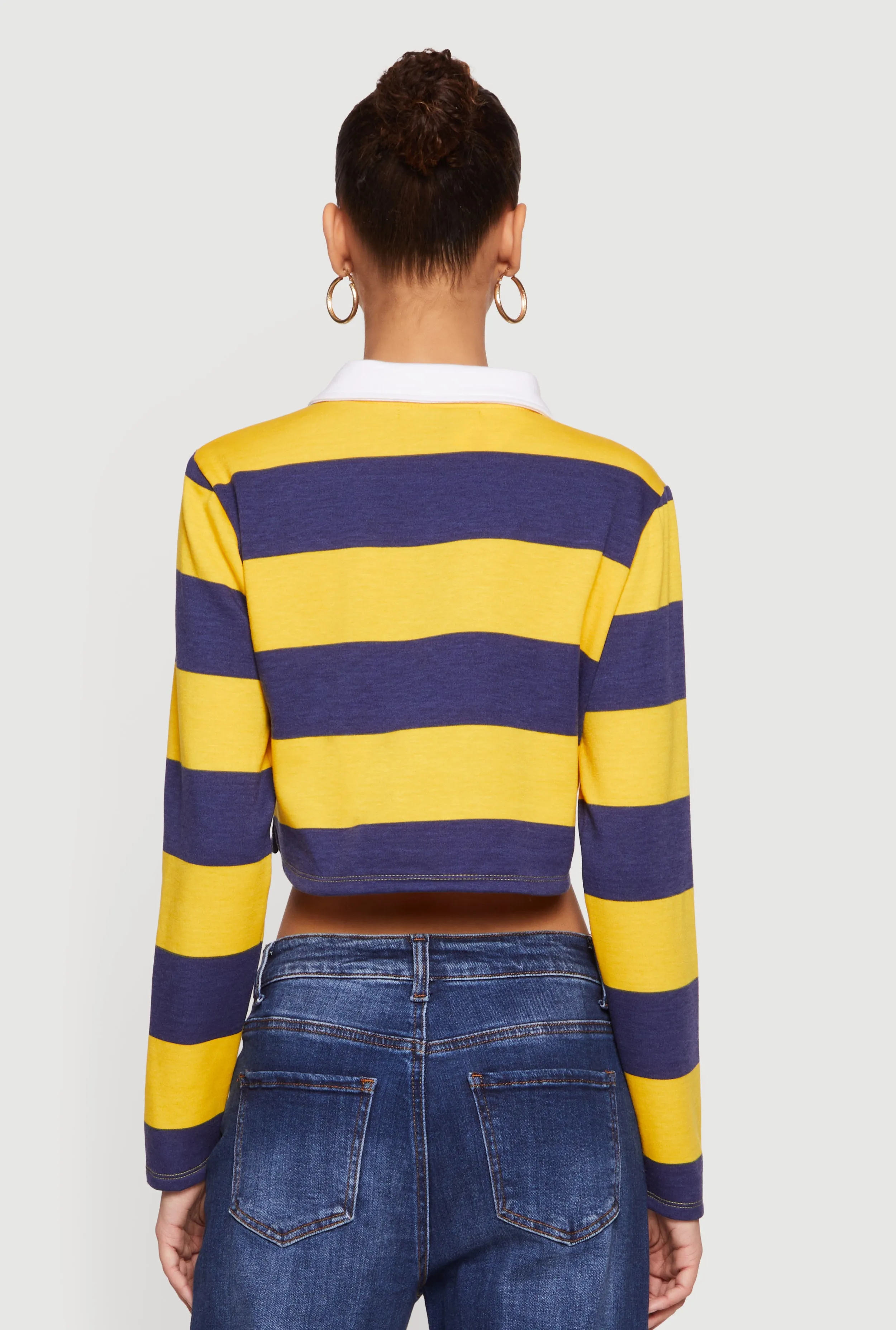 Almost Famous Striped Long Sleeve Cropped Polo Top sold by Rainbow product image thumbnail 5
