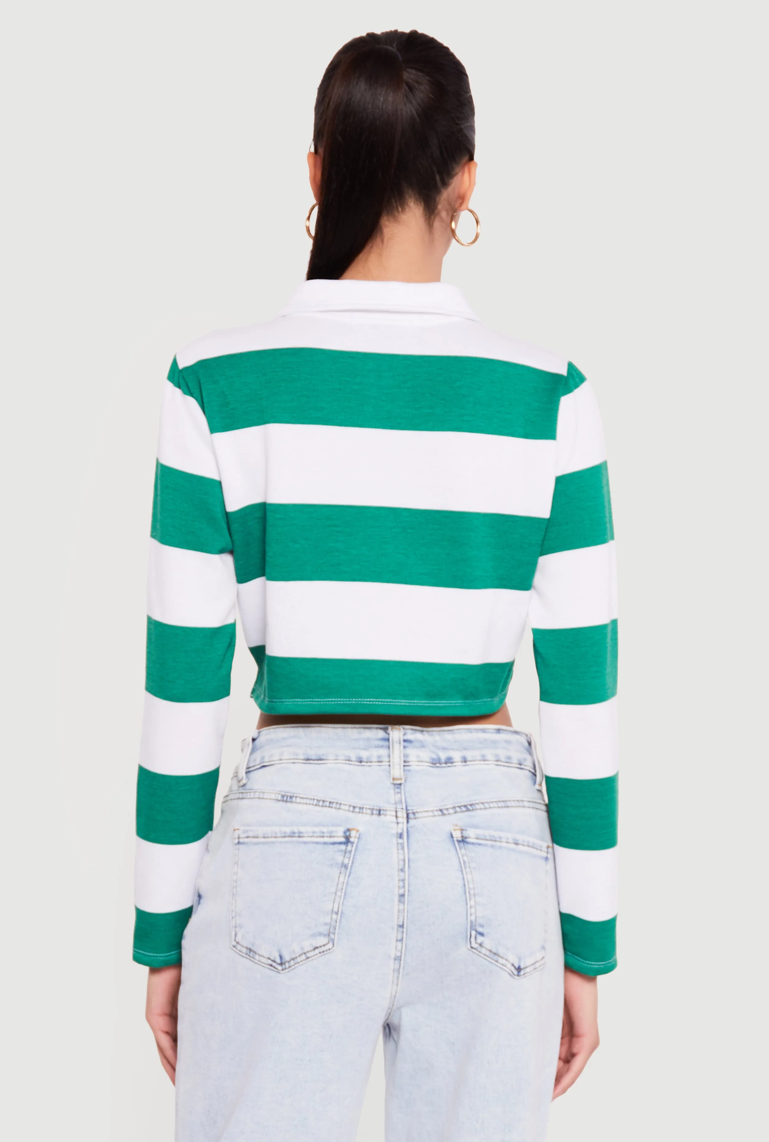 Almost Famous Striped Long Sleeve Cropped Polo Top sold by Rainbow product image thumbnail 5