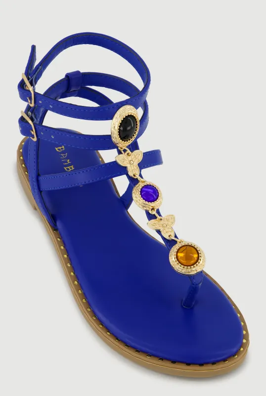 Charm Detail Double Ankle Strap Thong Sandals sold by Rainbow