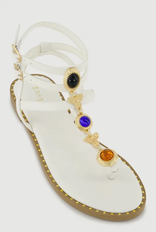 Charm Detail Double Ankle Strap Thong Sandals sold by Rainbow