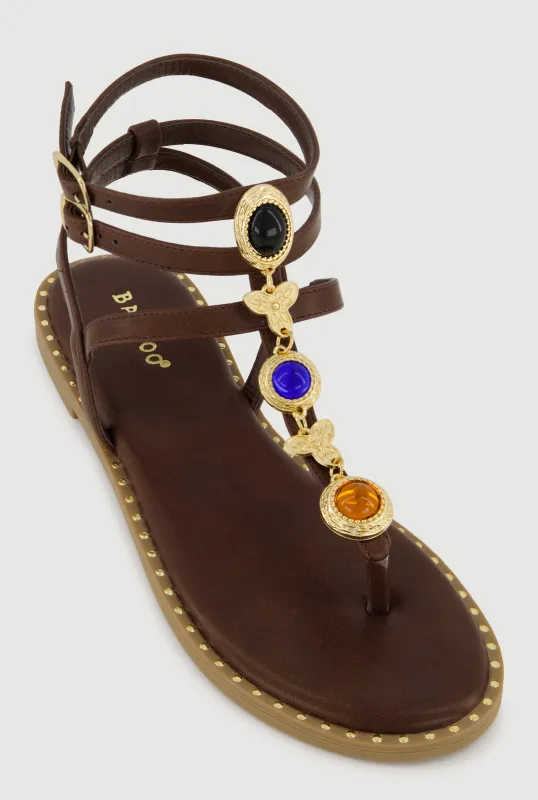 Charm Detail Double Ankle Strap Thong Sandals sold by Rainbow