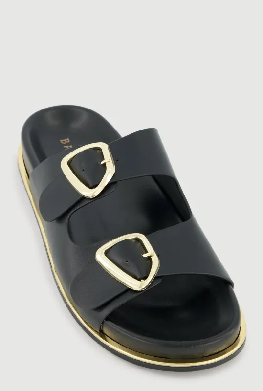 Metallic Double Buckle Slide Sandals sold by Rainbow