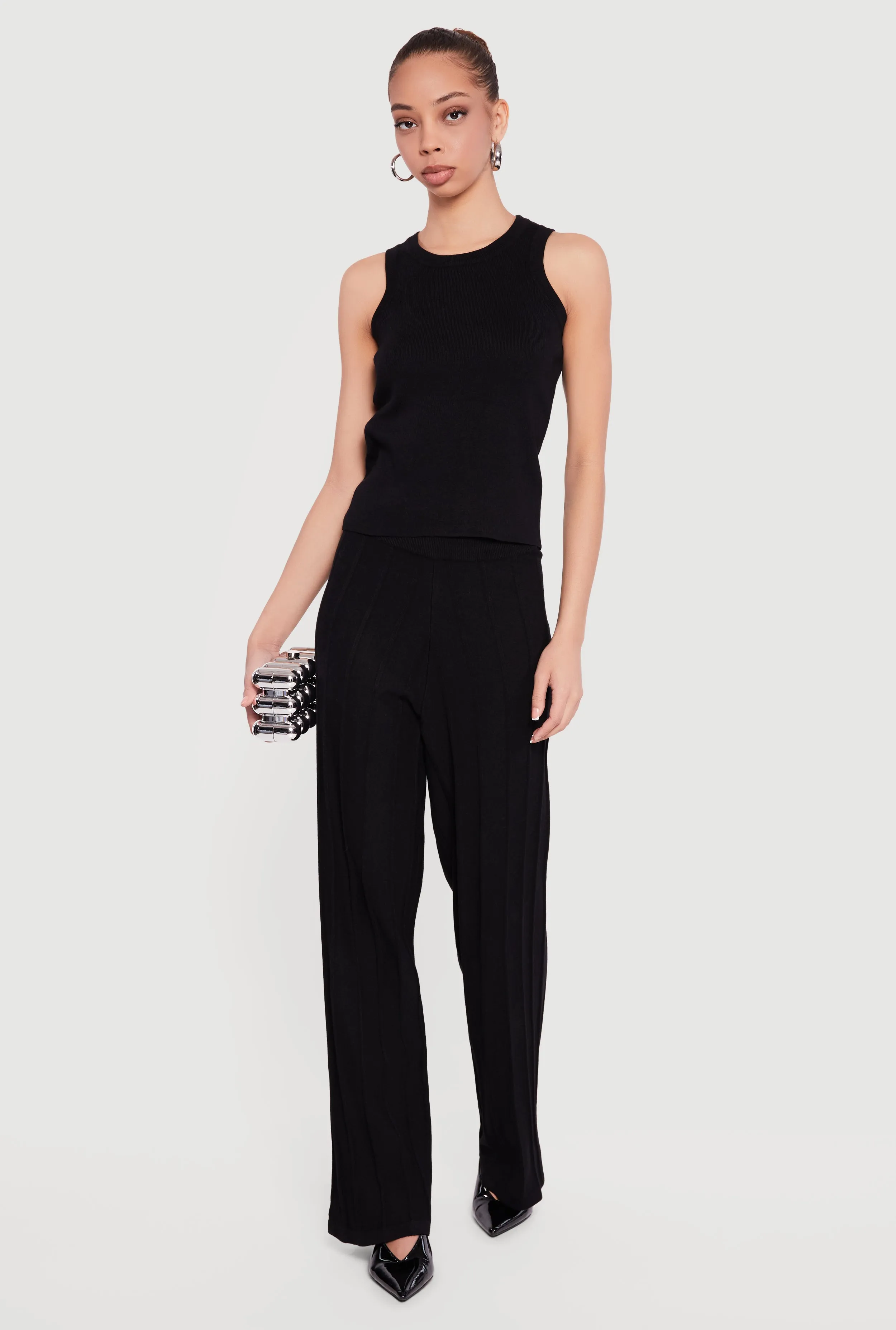 High Waisted Pintuck Pull On Straight Leg Pants sold by Rainbow