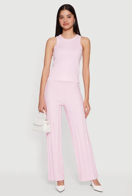 High Waisted Pintuck Pull On Straight Leg Pants sold by Rainbow