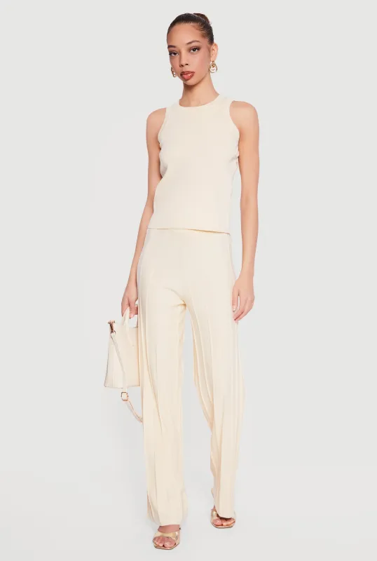 High Waisted Pintuck Pull On Straight Leg Pants sold by Rainbow