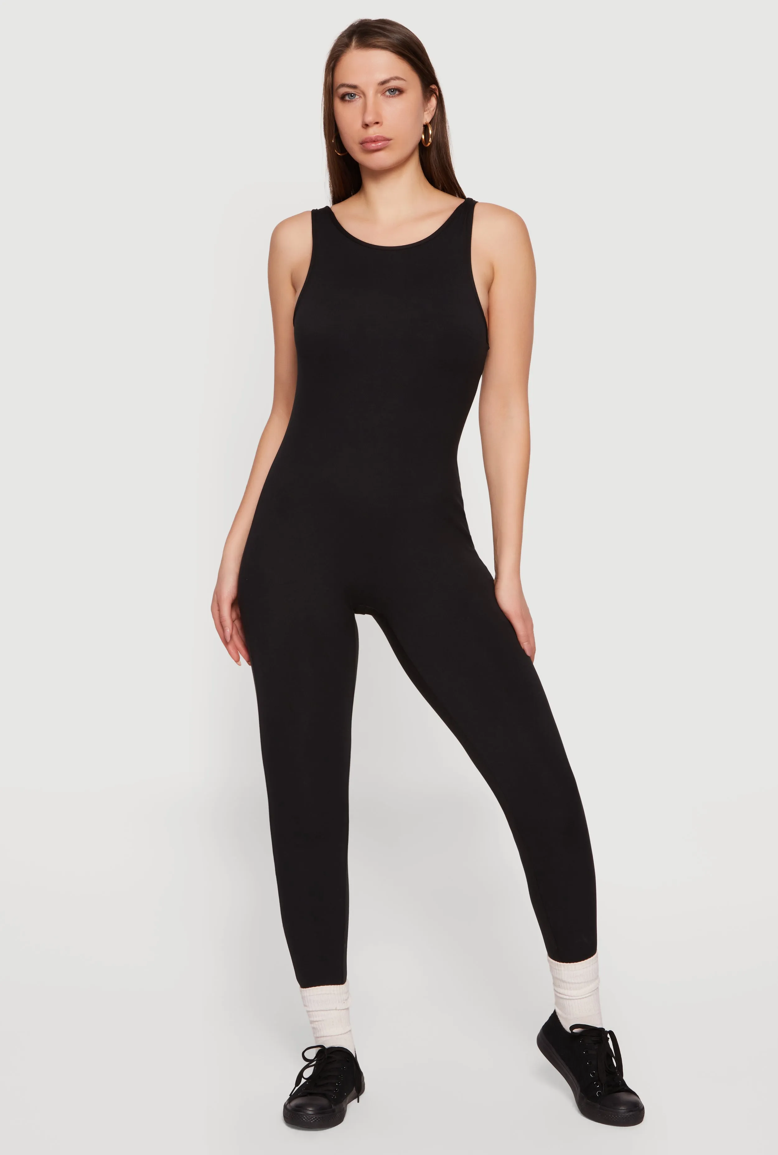 Solid Sleeveless Open Back Catsuit sold by Rainbow