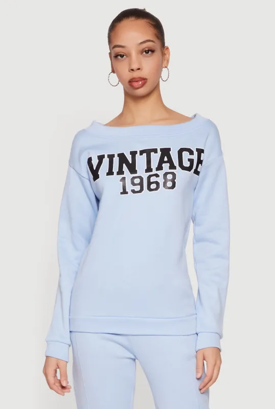 Vintage 1968 Graphic Long Sleeve Boat Neck Sweatshirt sold by Rainbow