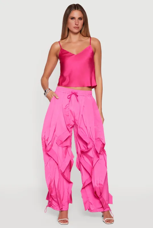 Drawstring Waist Ruffle Parachute Pants made by Daisy