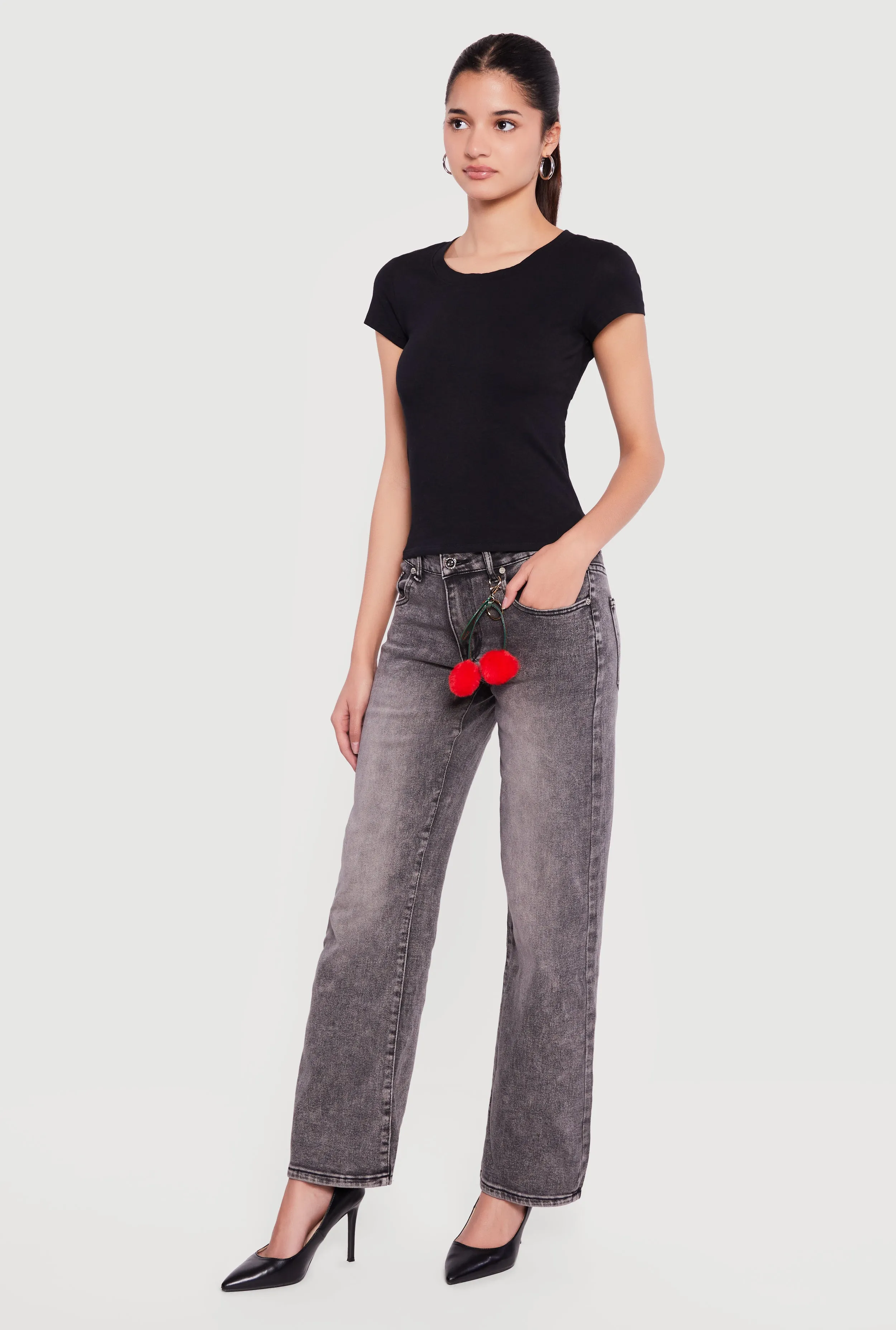 Trendy Acid Wash Jeans with Cherry Keychain Included sold by Rainbow product image thumbnail 2