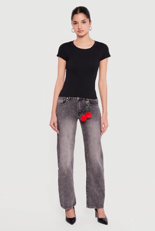 Trendy Acid Wash Jeans with Cherry Keychain Included sold by Rainbow