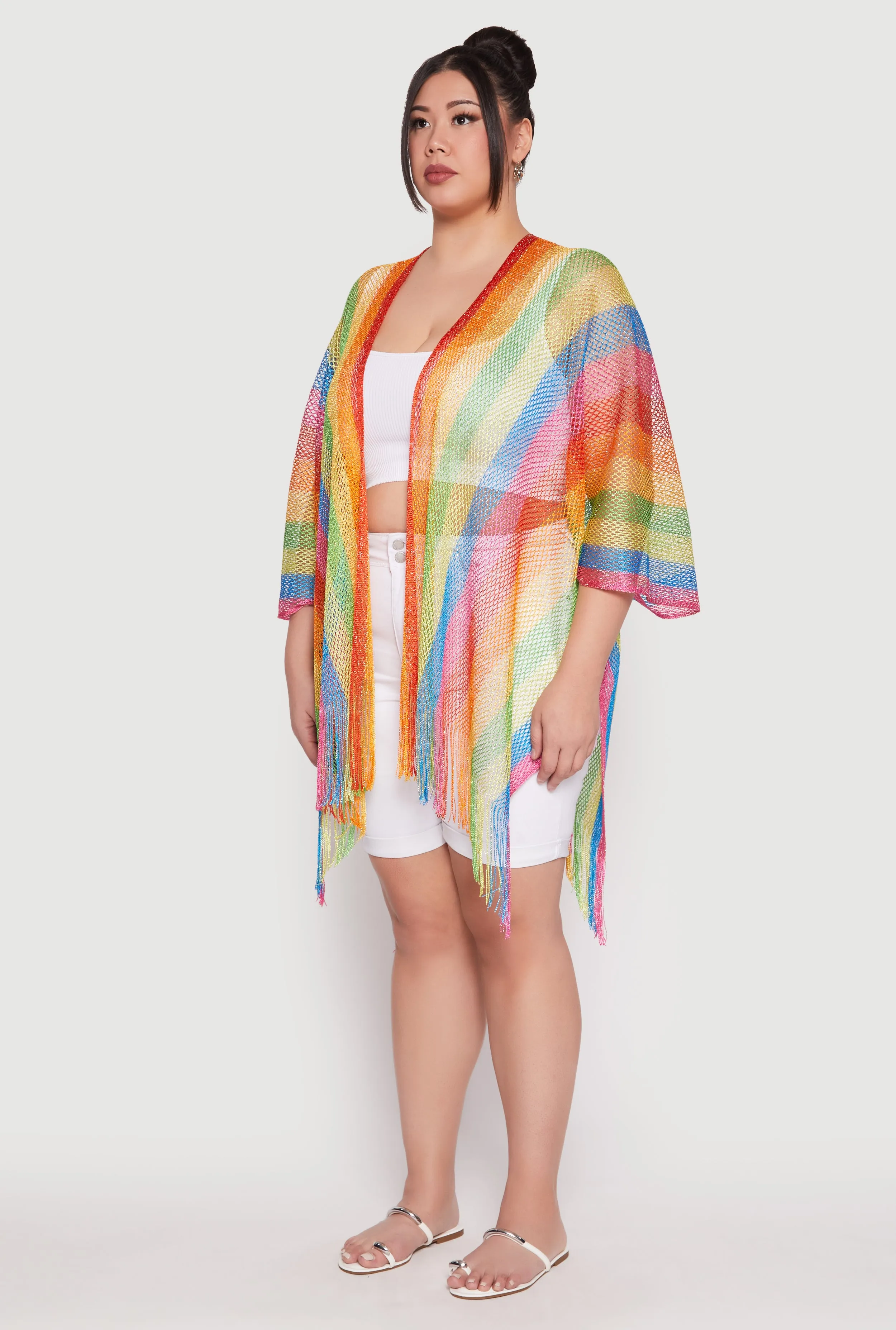 Rainbow Striped Cover Up Kimono sold by Rainbow product image thumbnail 2