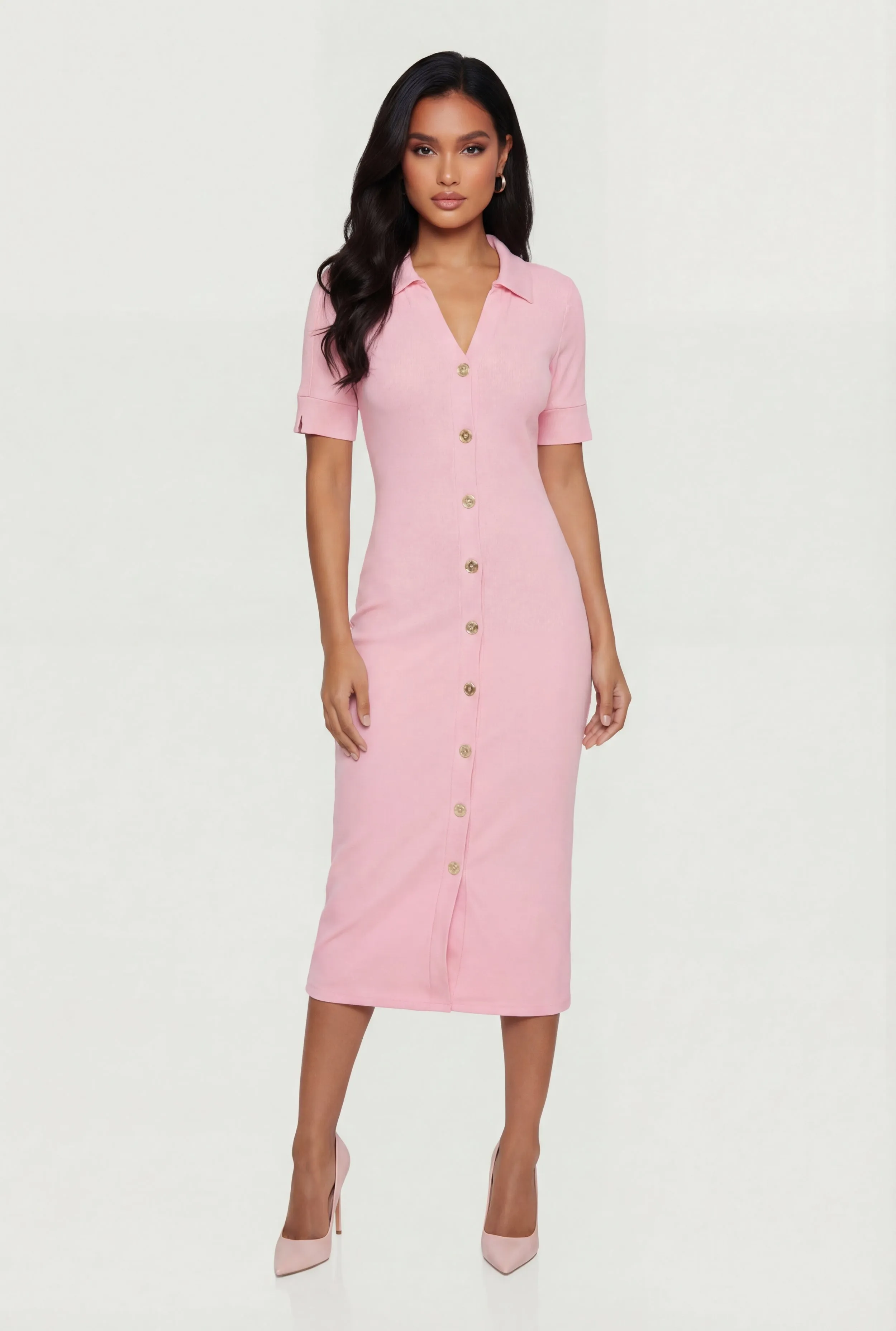 Short Sleeve Button Front Midi Dress sold by Rainbow product image thumbnail 3