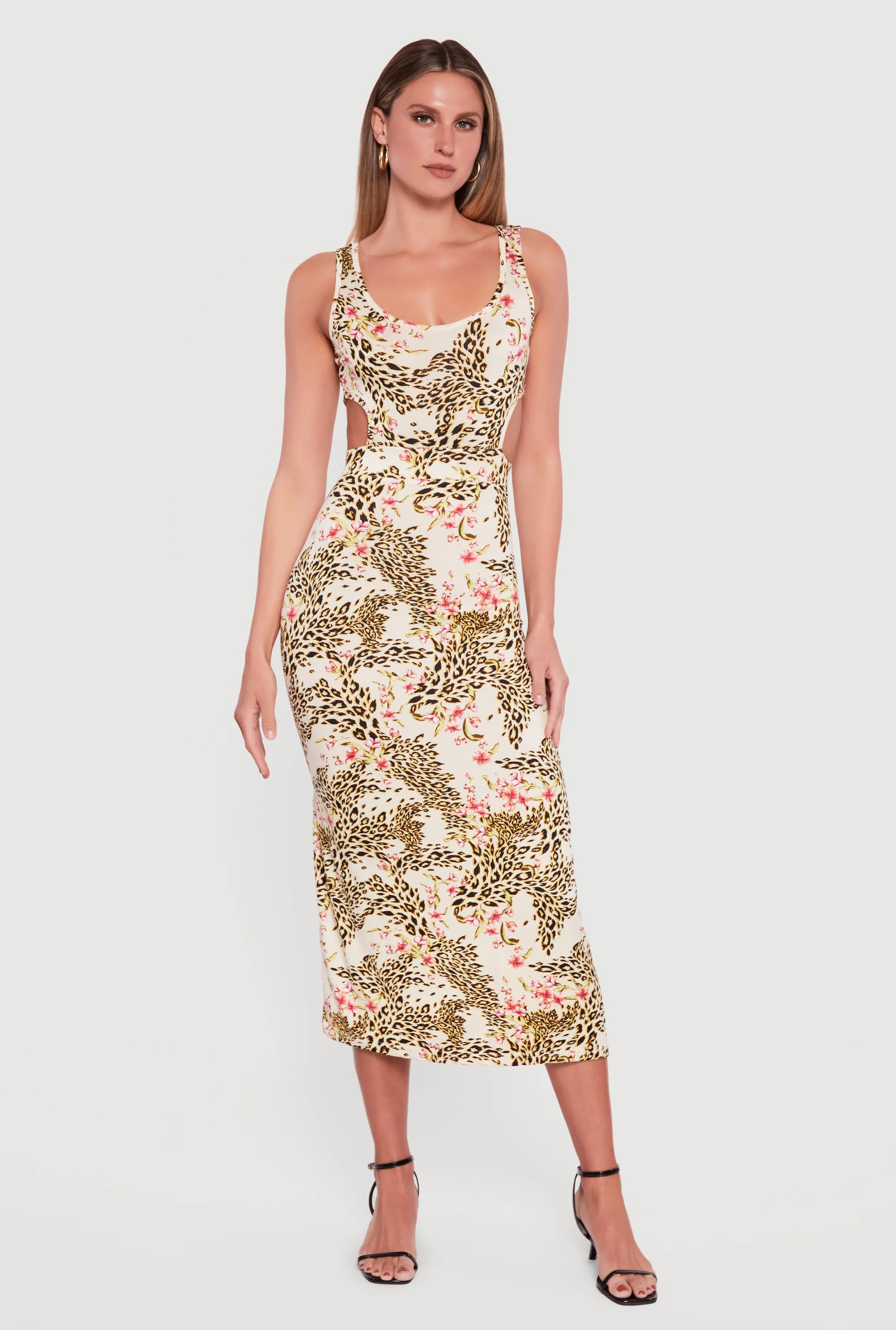 Cut Out Detail Animal Floral Print Midi Dress sold by Rainbow