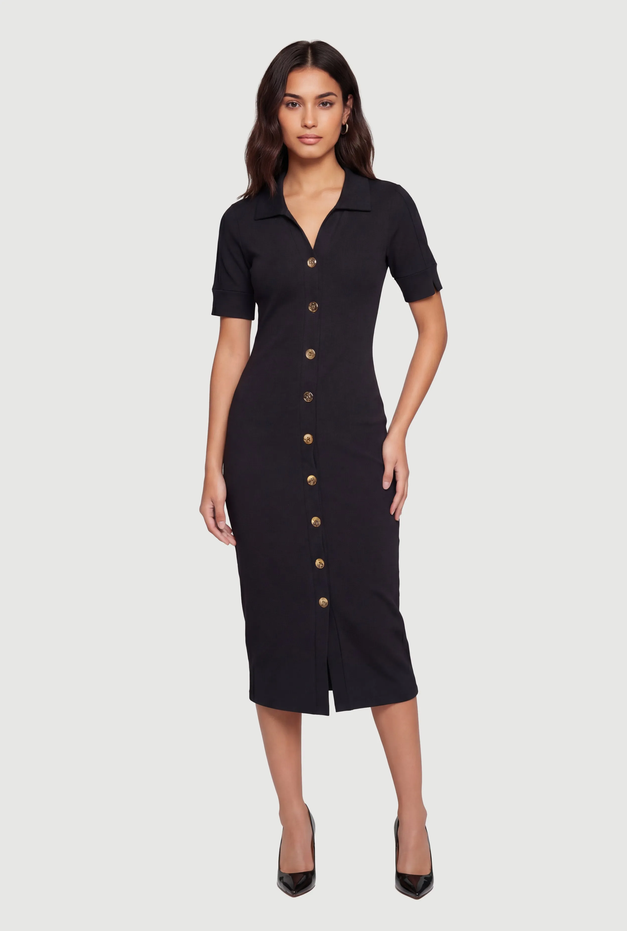 Short Sleeve Button Front Midi Dress sold by Rainbow