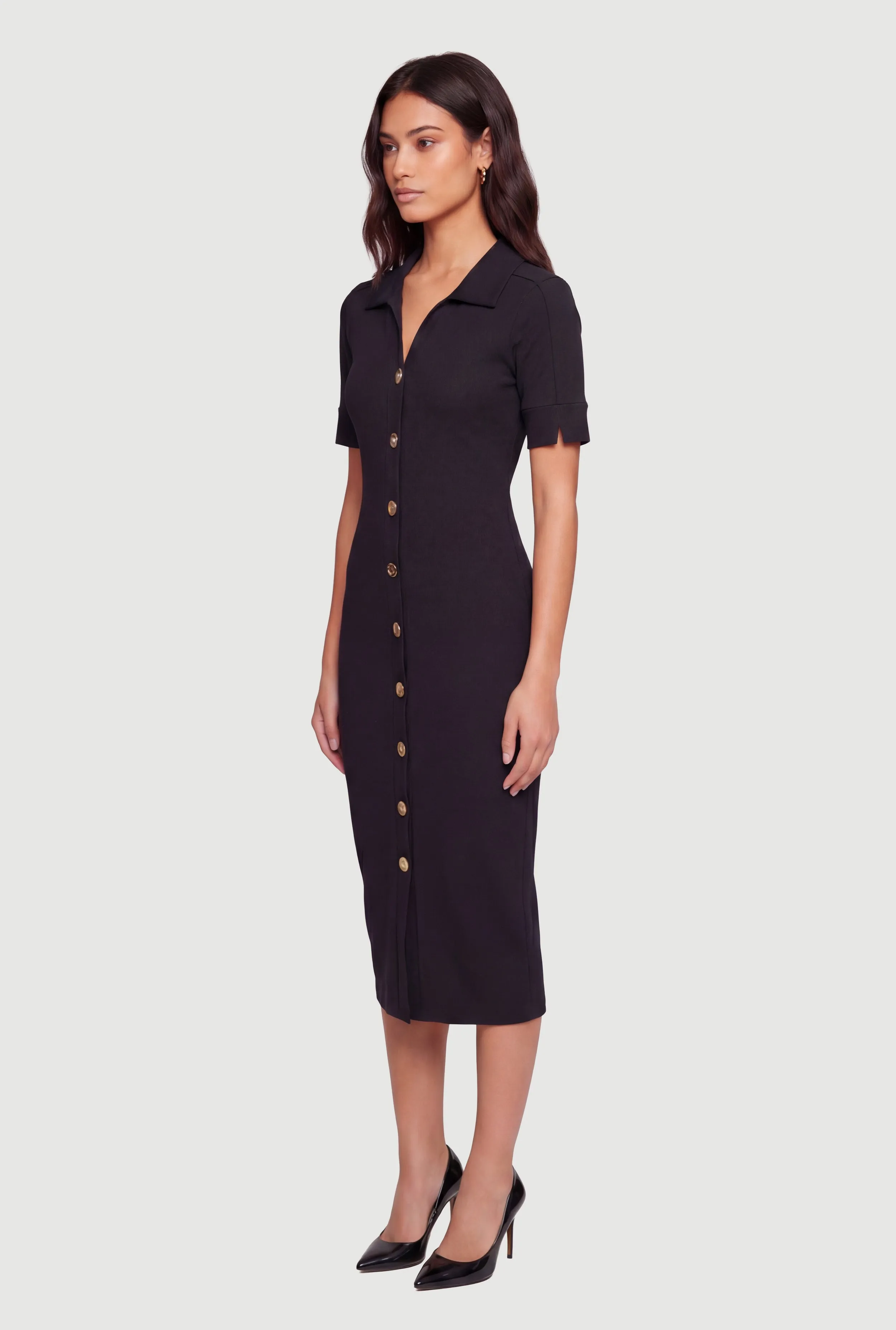Short Sleeve Button Front Midi Dress sold by Rainbow product image thumbnail 2