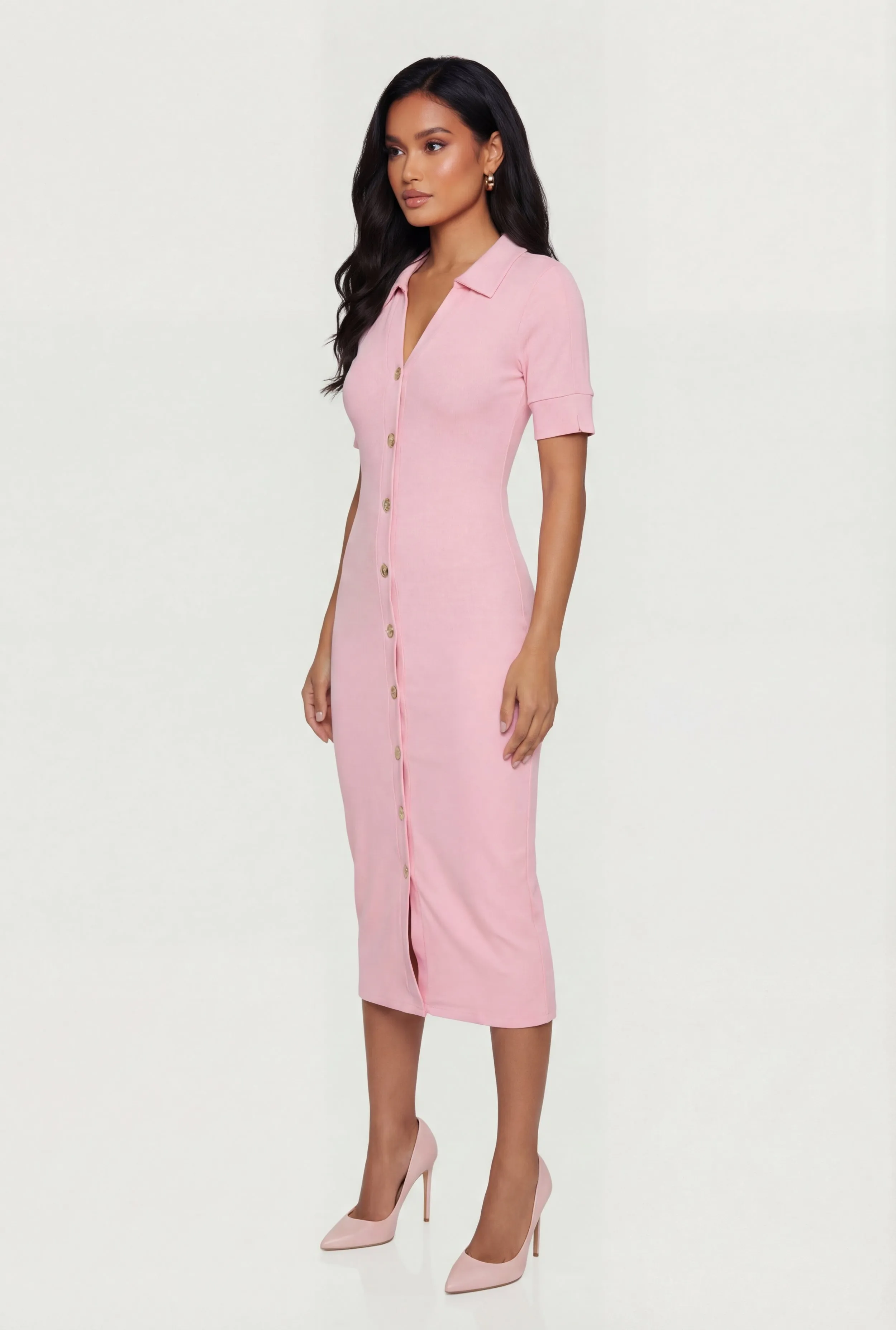 Short Sleeve Button Front Midi Dress sold by Rainbow product image thumbnail 2