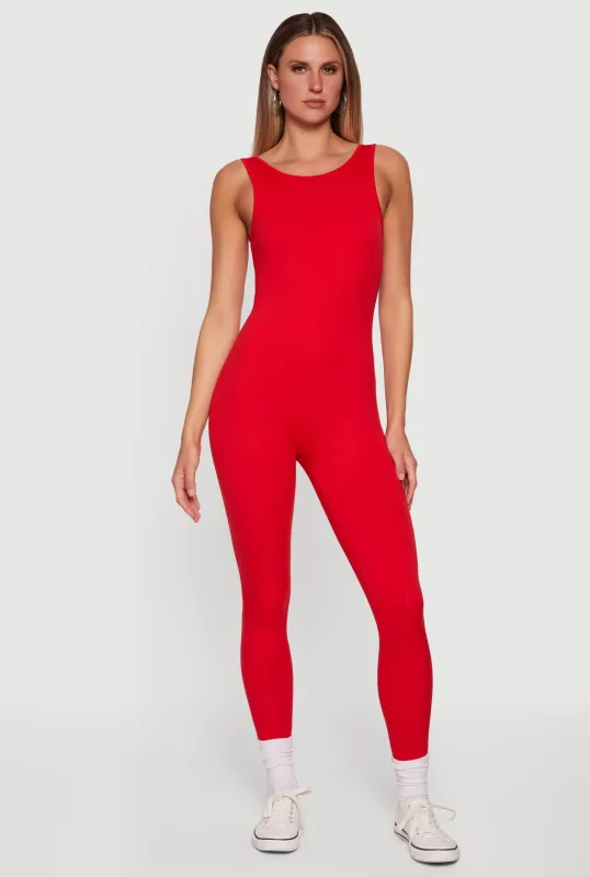 Solid Sleeveless Scoop Neck Catsuit sold by Rainbow