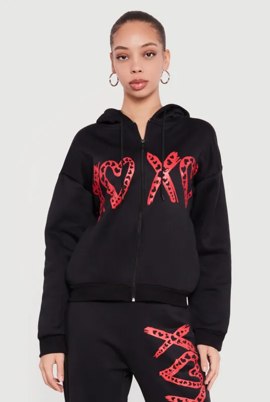 Heart Graphic Zip Front Hooded Sweatshirt sold by Rainbow