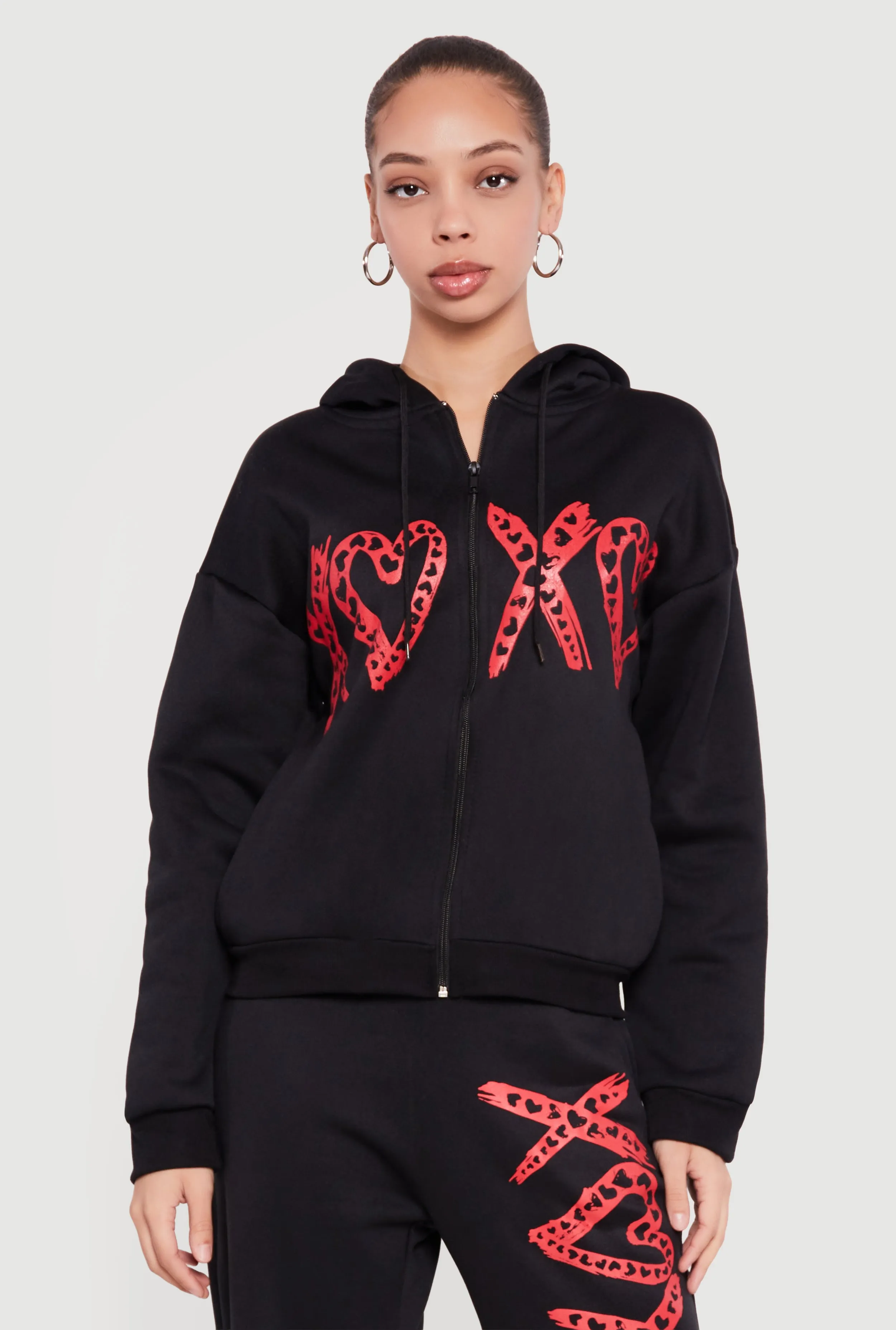 Heart Graphic Zip Front Hooded Sweatshirt sold by Rainbow