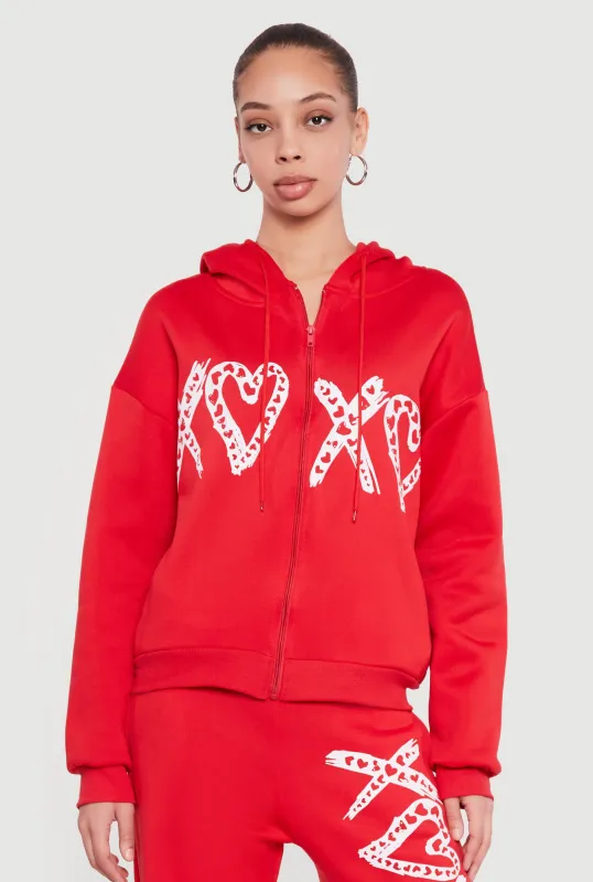 Heart Graphic Zip Front Hooded Sweatshirt sold by Rainbow