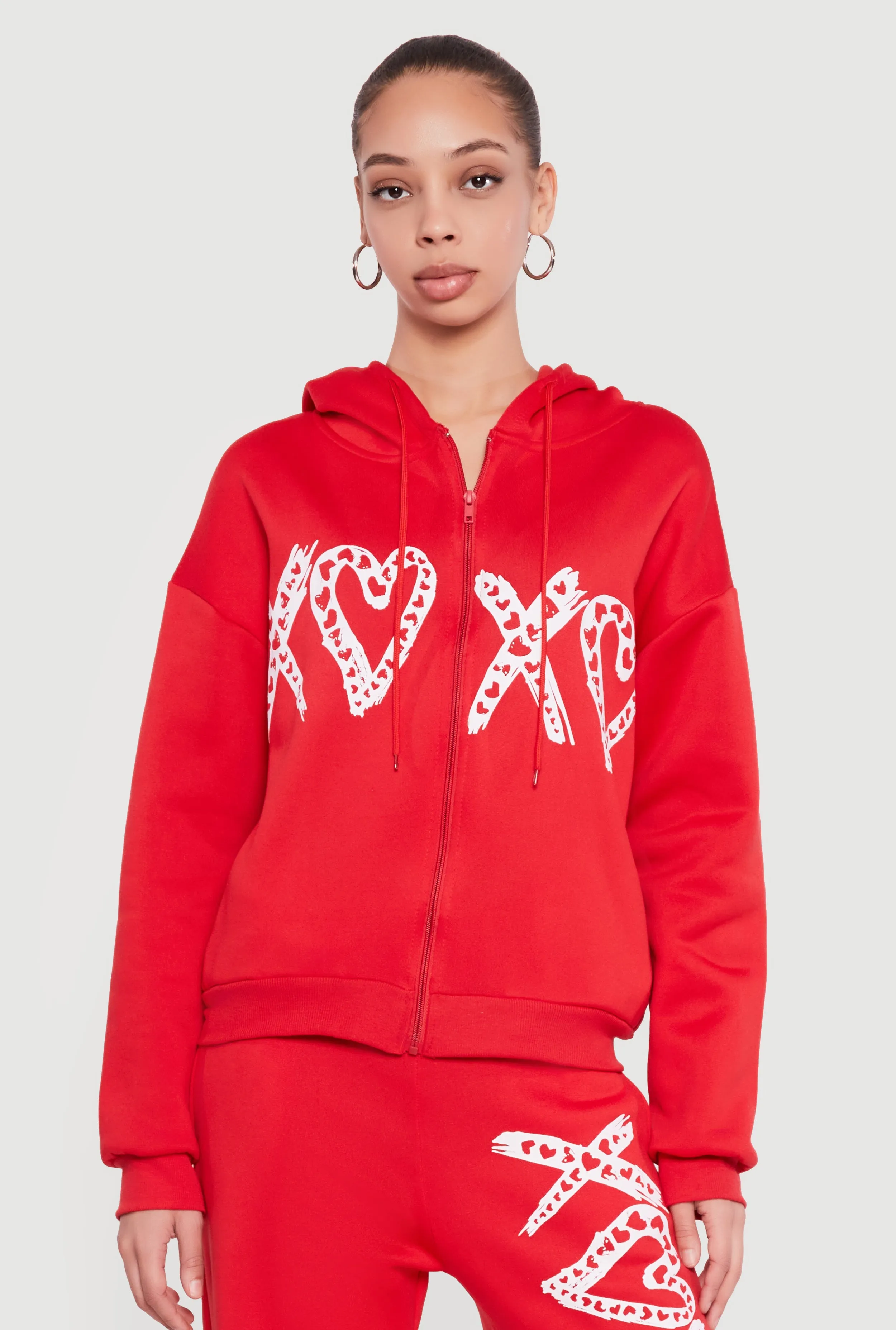 Heart Graphic Zip Front Hooded Sweatshirt sold by Rainbow