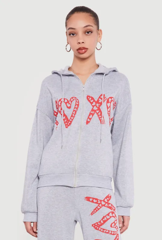 Heart Graphic Zip Front Hooded Sweatshirt sold by Rainbow