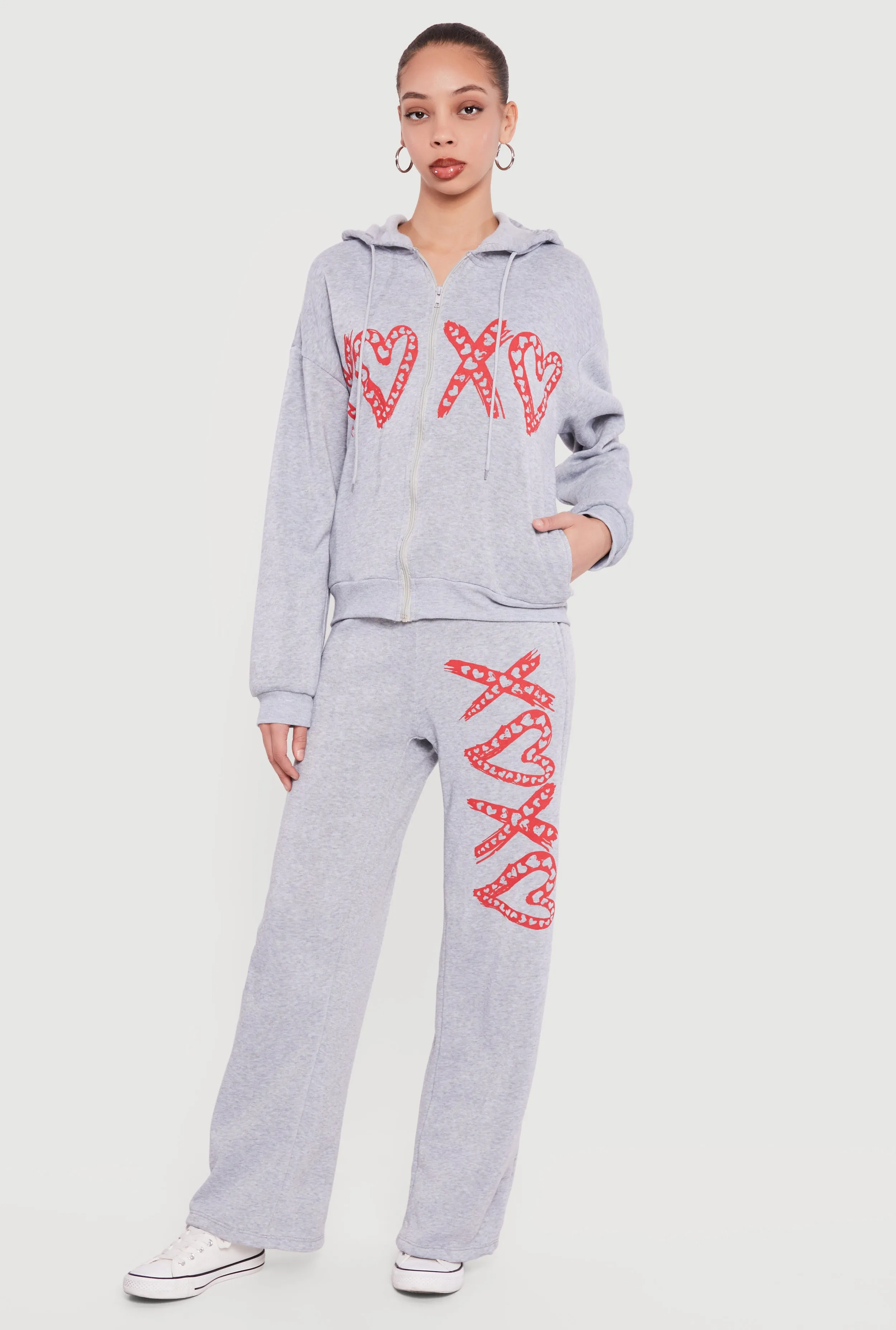 Heart Graphic Zip Front Hooded Sweatshirt sold by Rainbow product image thumbnail 2