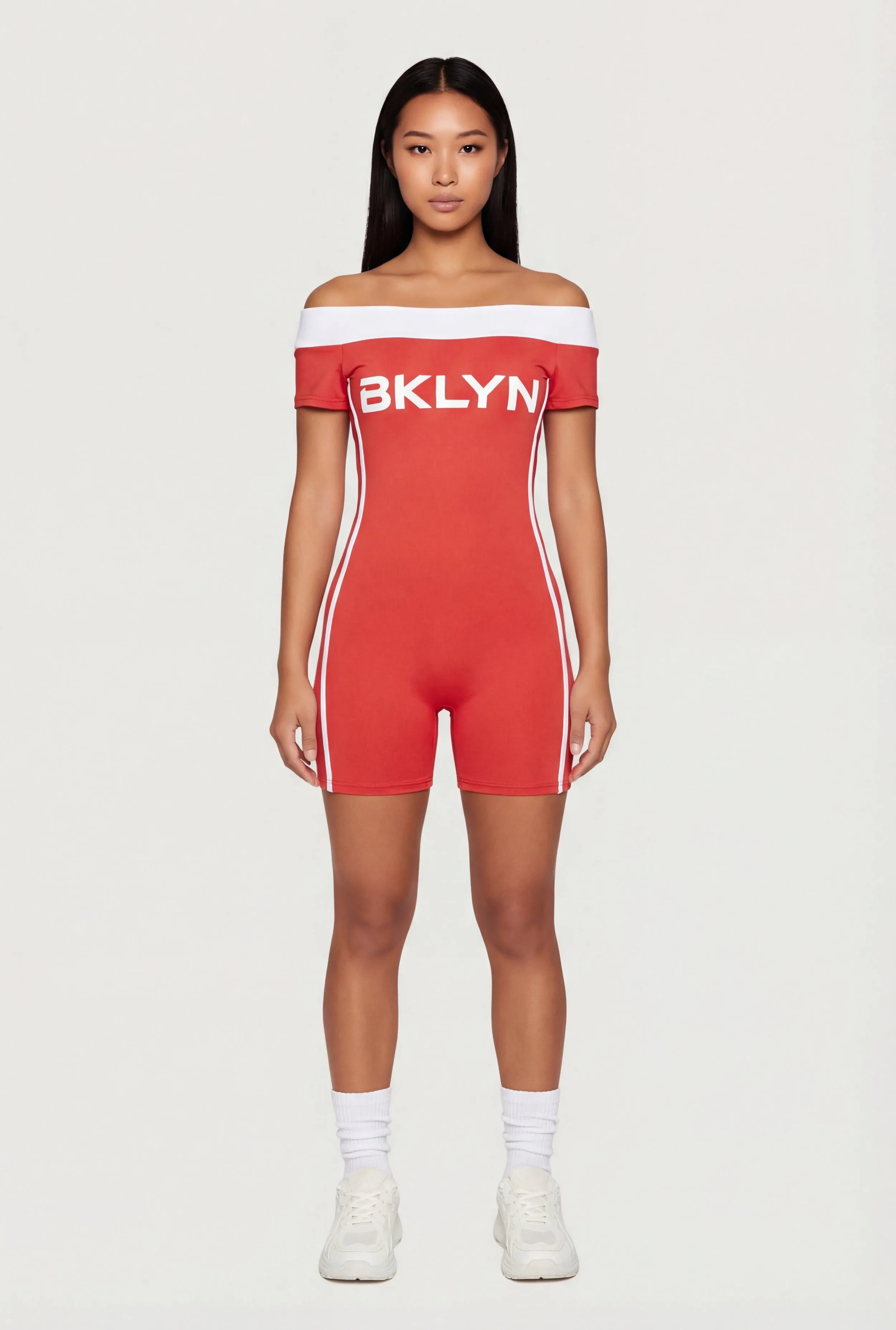 Off The Shoulder BKLYN Graphic Romper sold by Rainbow